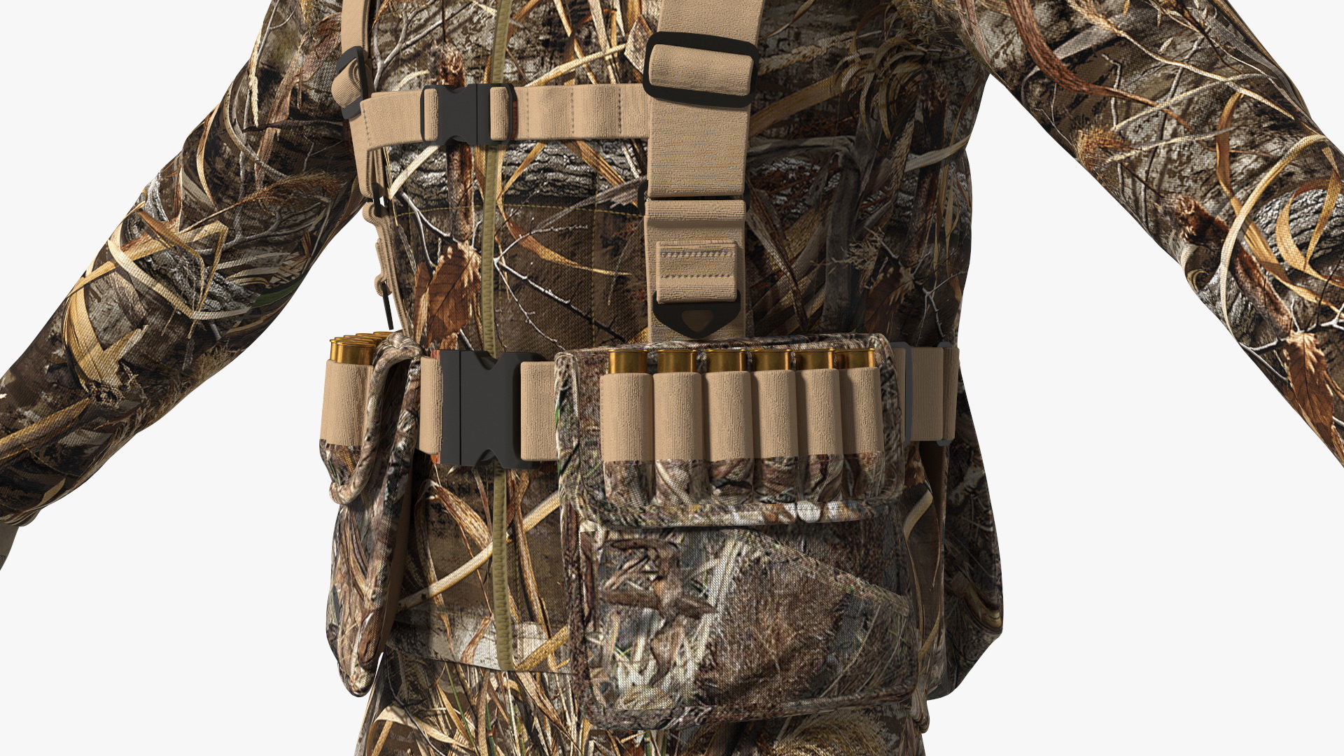 Modern Hunter With Gun A-pose in Grass Camo Fur 3D