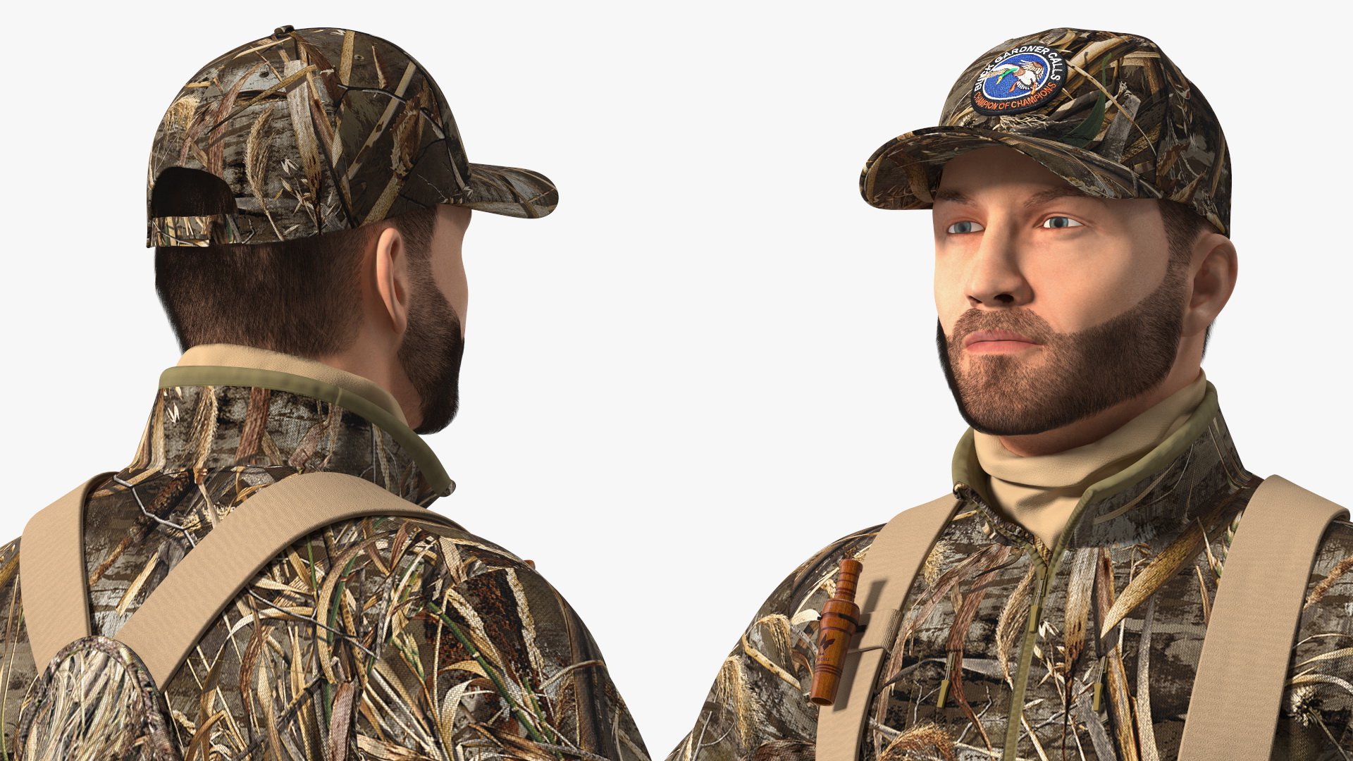 Modern Hunter With Gun A-pose in Grass Camo Fur 3D