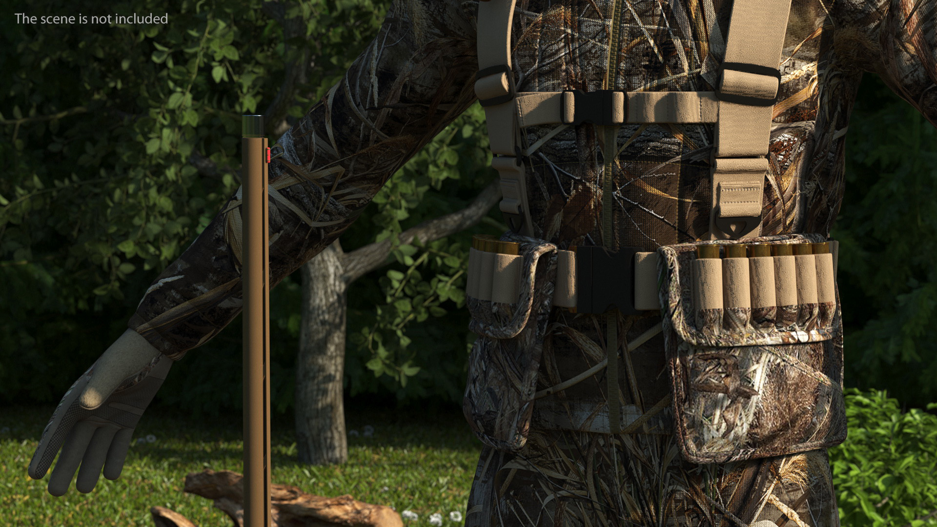 Modern Hunter With Gun A-pose in Grass Camo Fur 3D