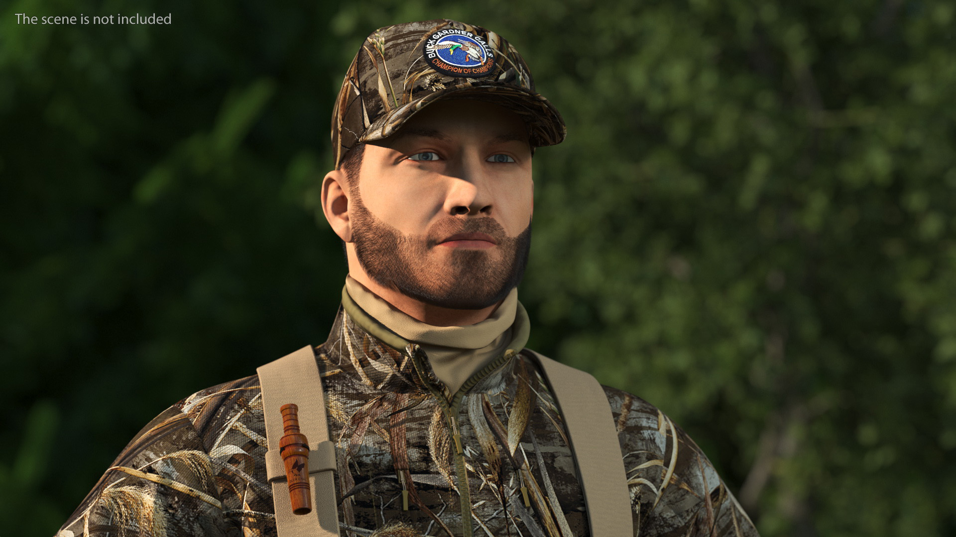 Modern Hunter With Gun A-pose in Grass Camo Fur 3D