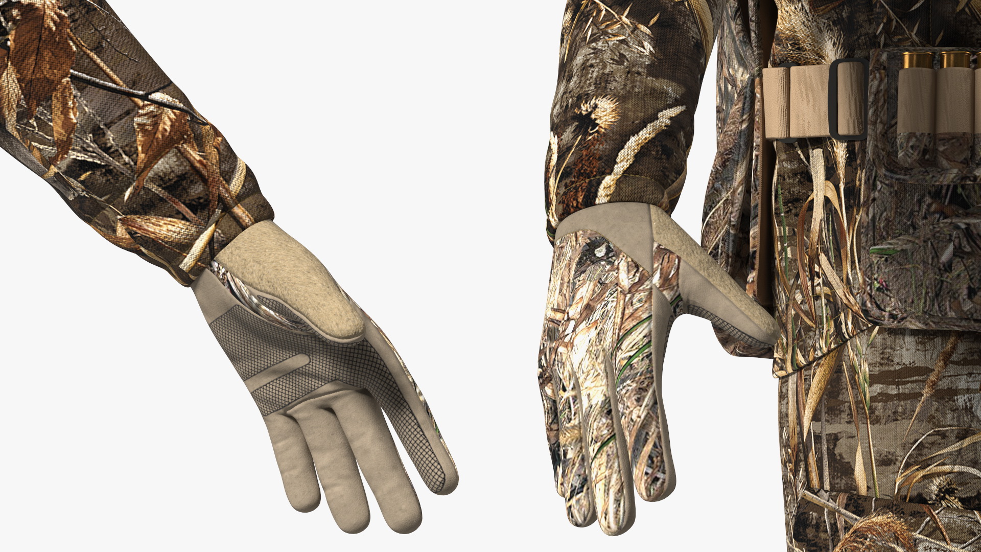 Modern Hunter With Gun A-pose in Grass Camo Fur 3D