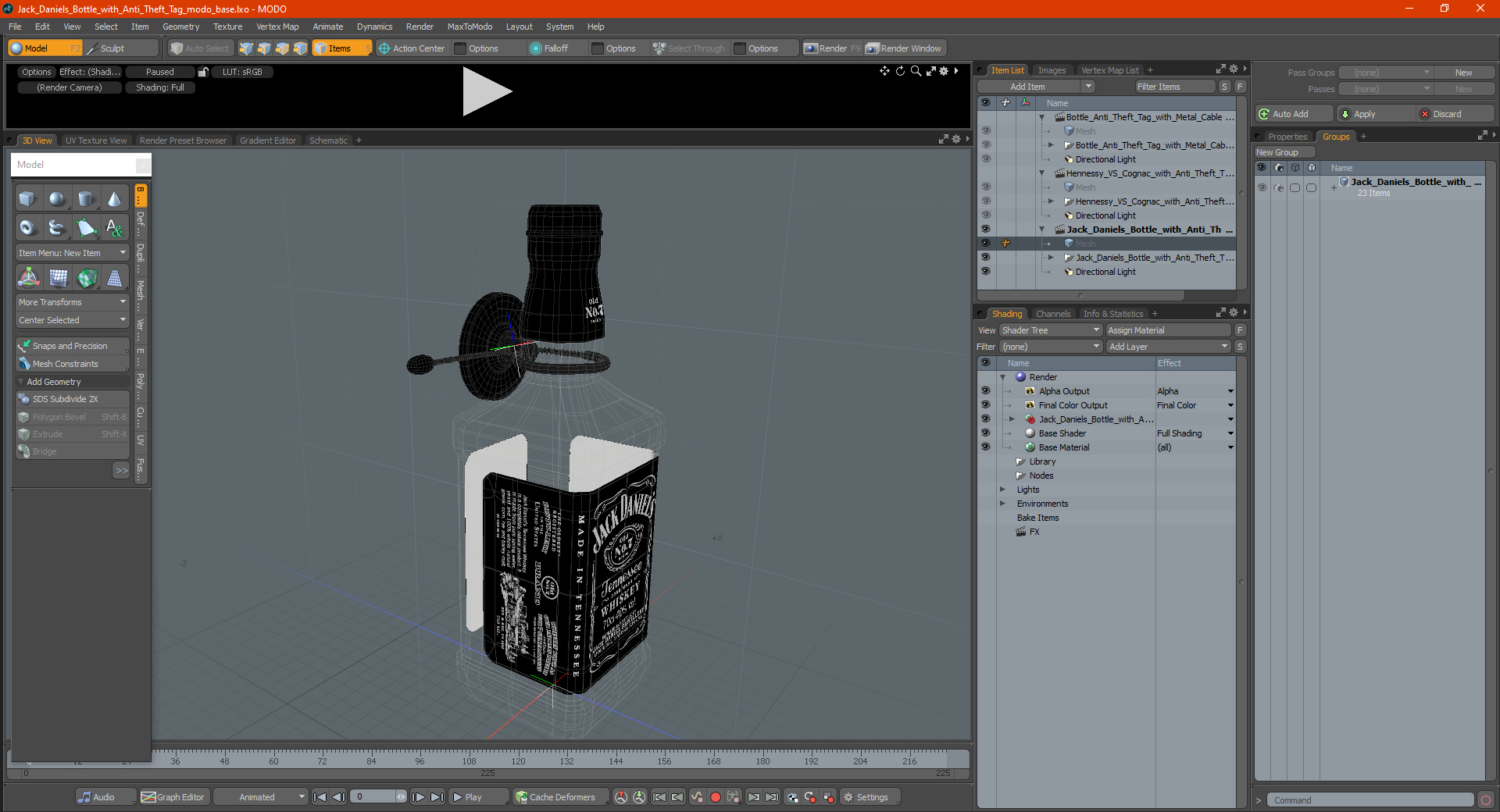 Jack Daniels Bottle with Anti Theft Tag 3D model