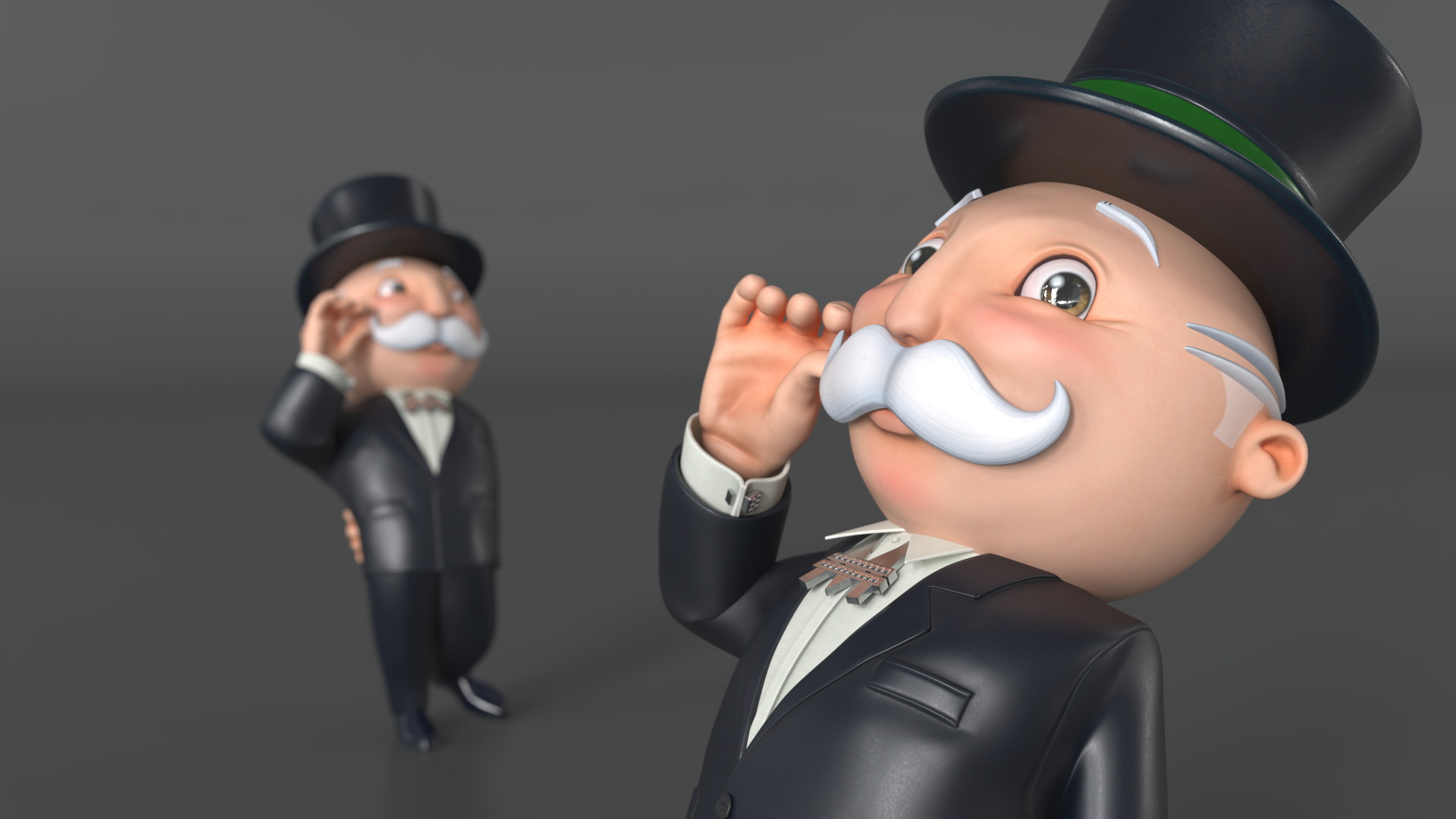 Mr Monopoly Moustache Twirl Pose 3D