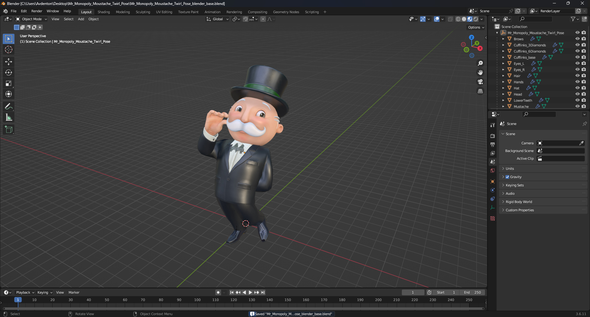 Mr Monopoly Moustache Twirl Pose 3D