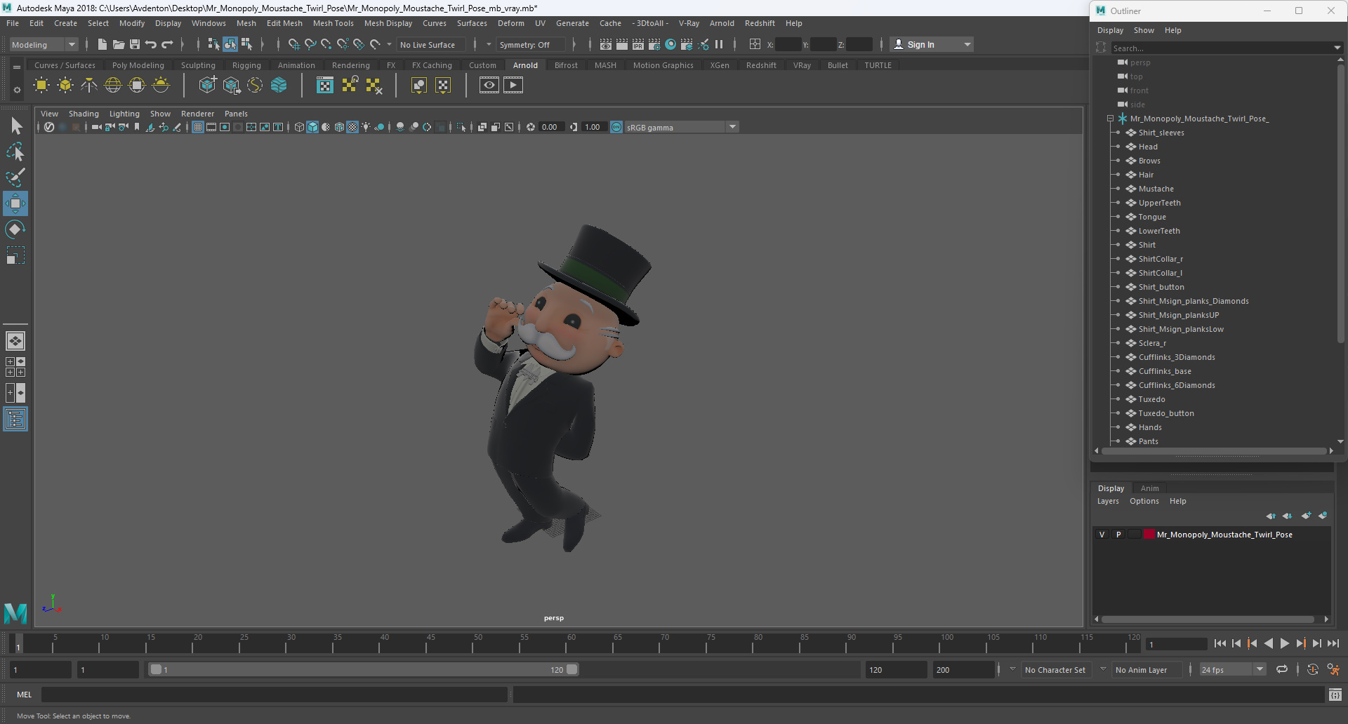 Mr Monopoly Moustache Twirl Pose 3D