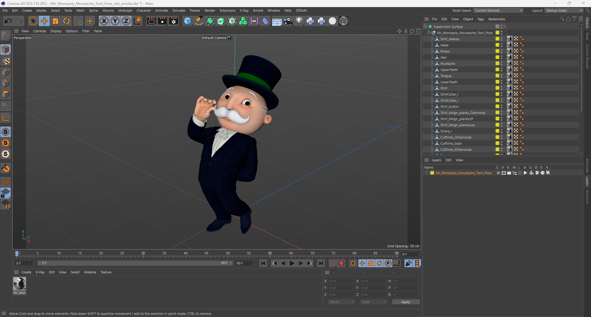 Mr Monopoly Moustache Twirl Pose 3D