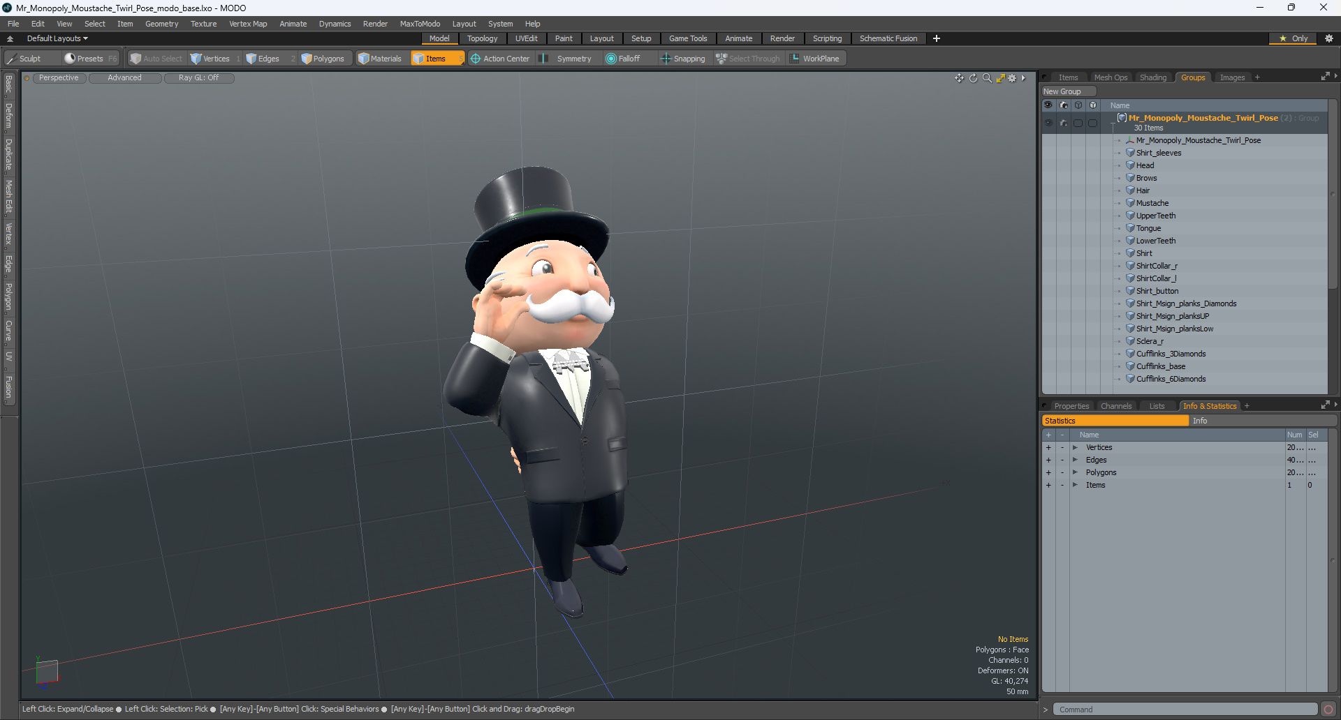 Mr Monopoly Moustache Twirl Pose 3D