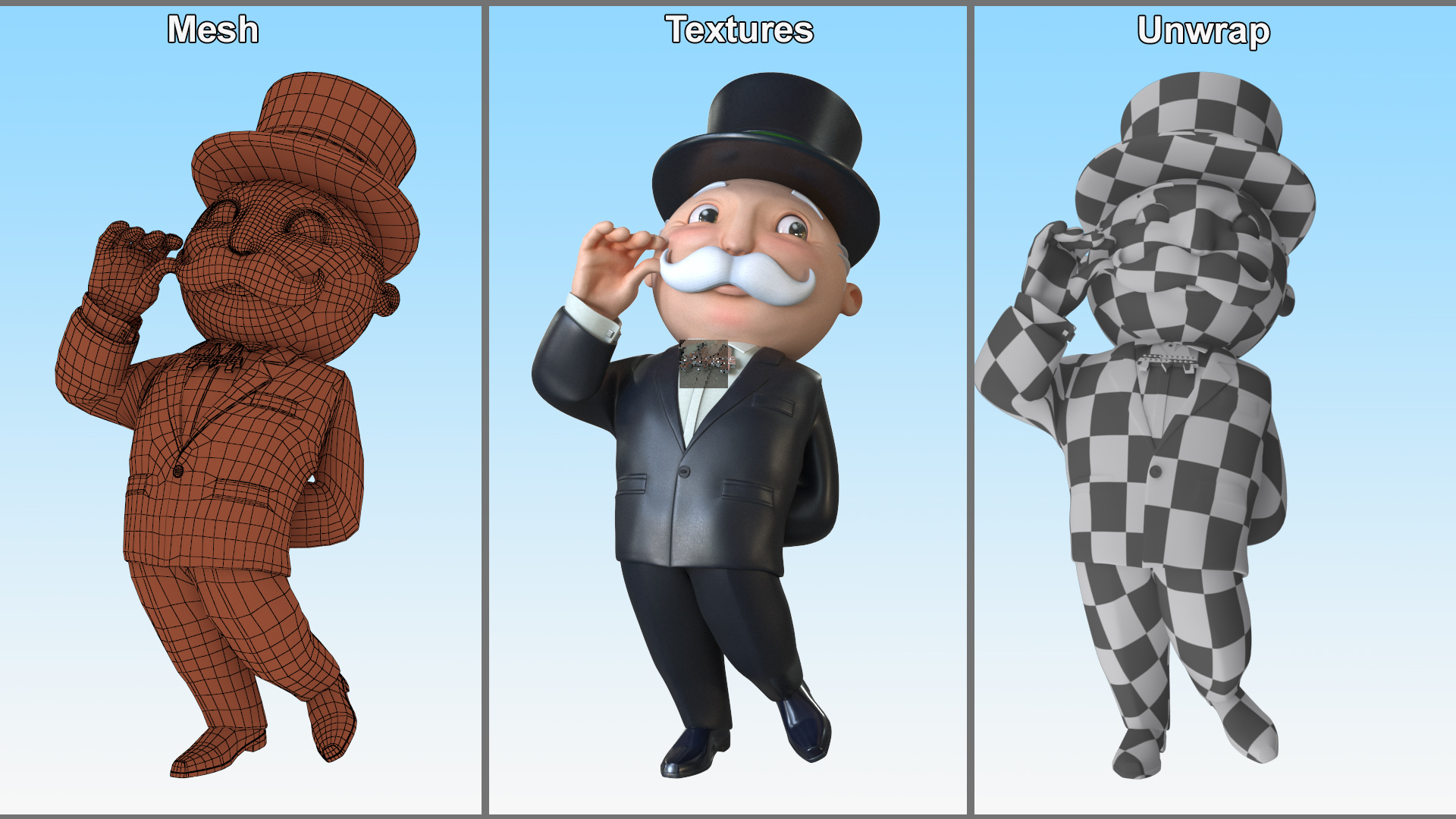 Mr Monopoly Moustache Twirl Pose 3D