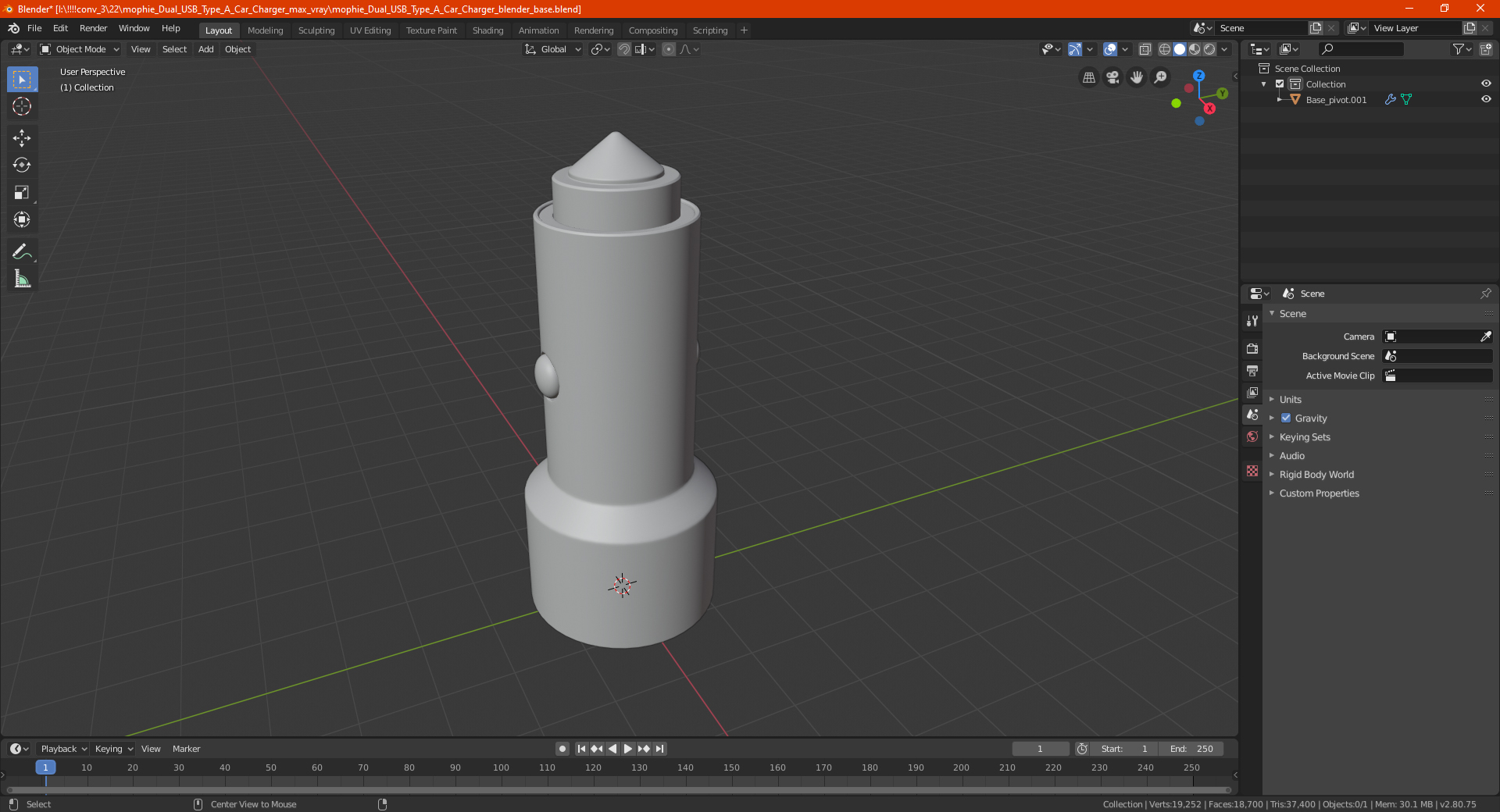 mophie Dual USB Type A Car Charger 3D model
