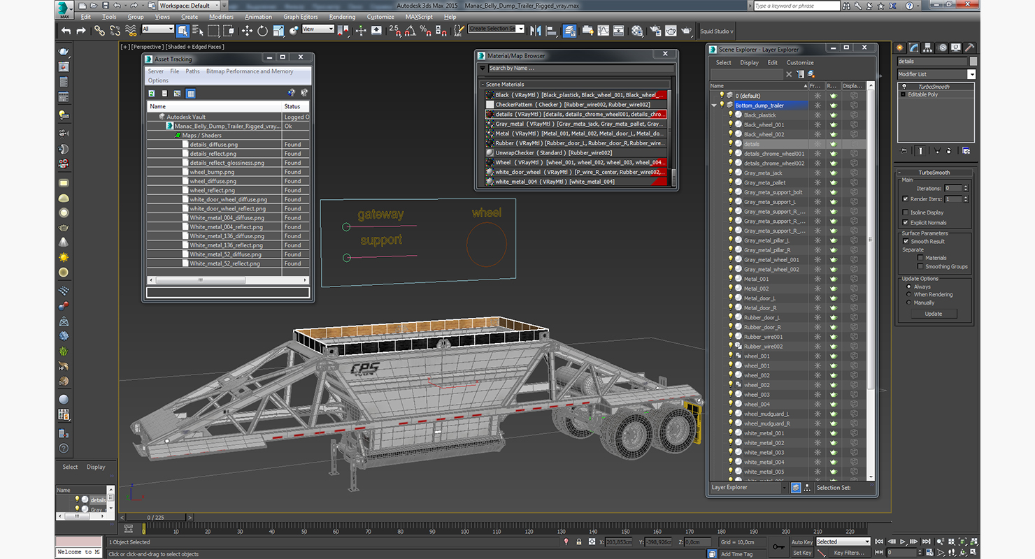 3D Manac Belly Dump Trailer Rigged