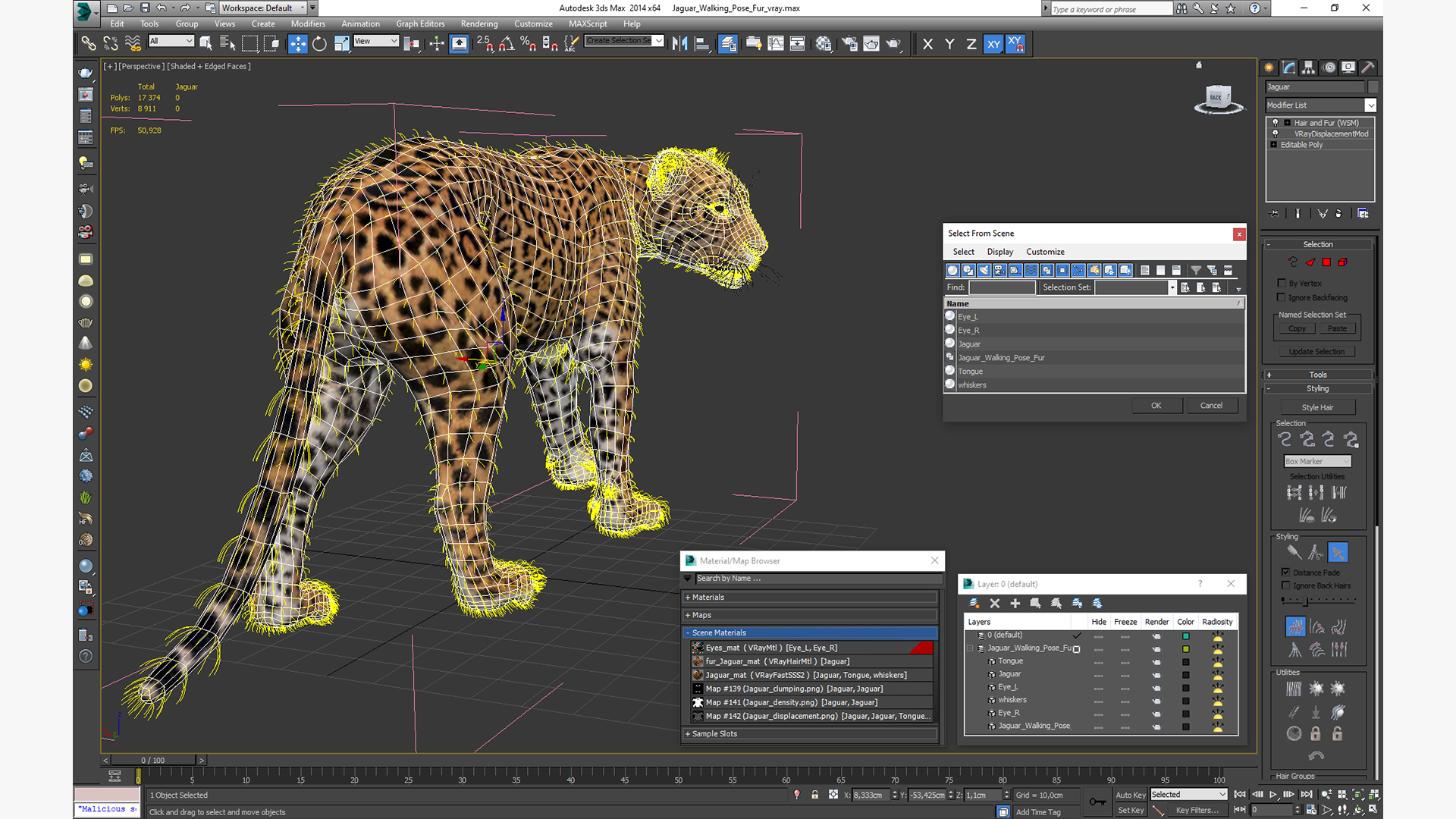 3D Jaguar Walking Pose Fur model