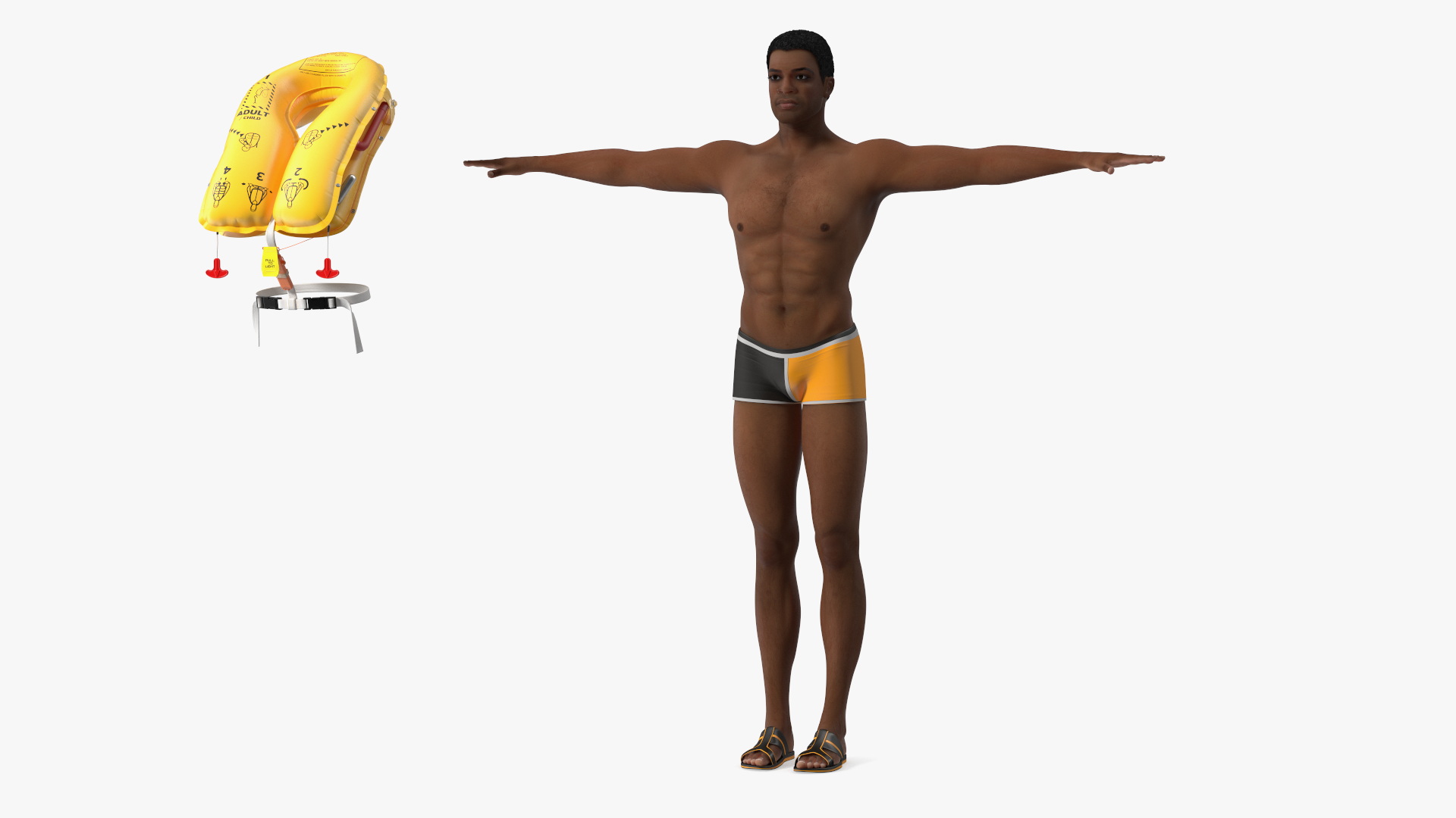 Black Man with Inflatable Life Vest T-Pose 3D