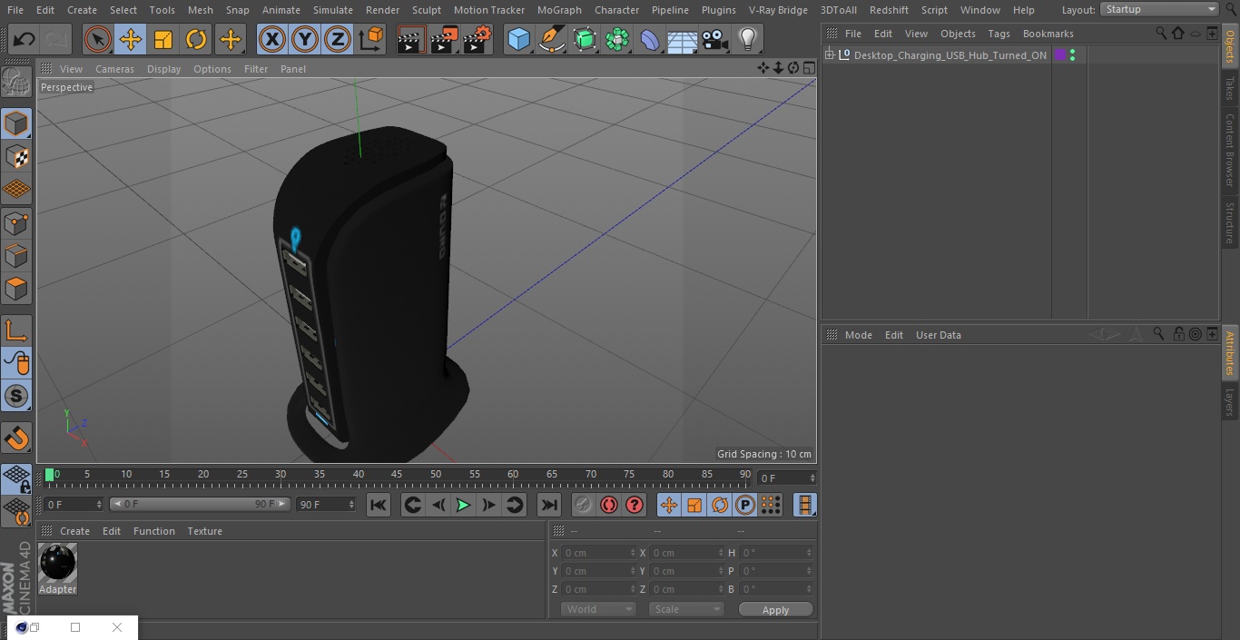 Desktop Charging USB Hub Turned ON 3D model