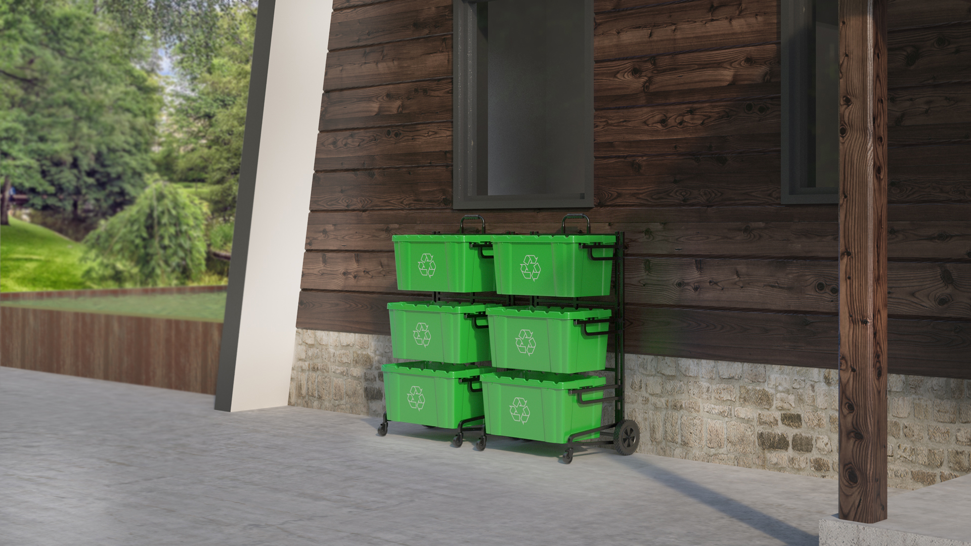 3D model Triple Bin Recycling Cart with Bins