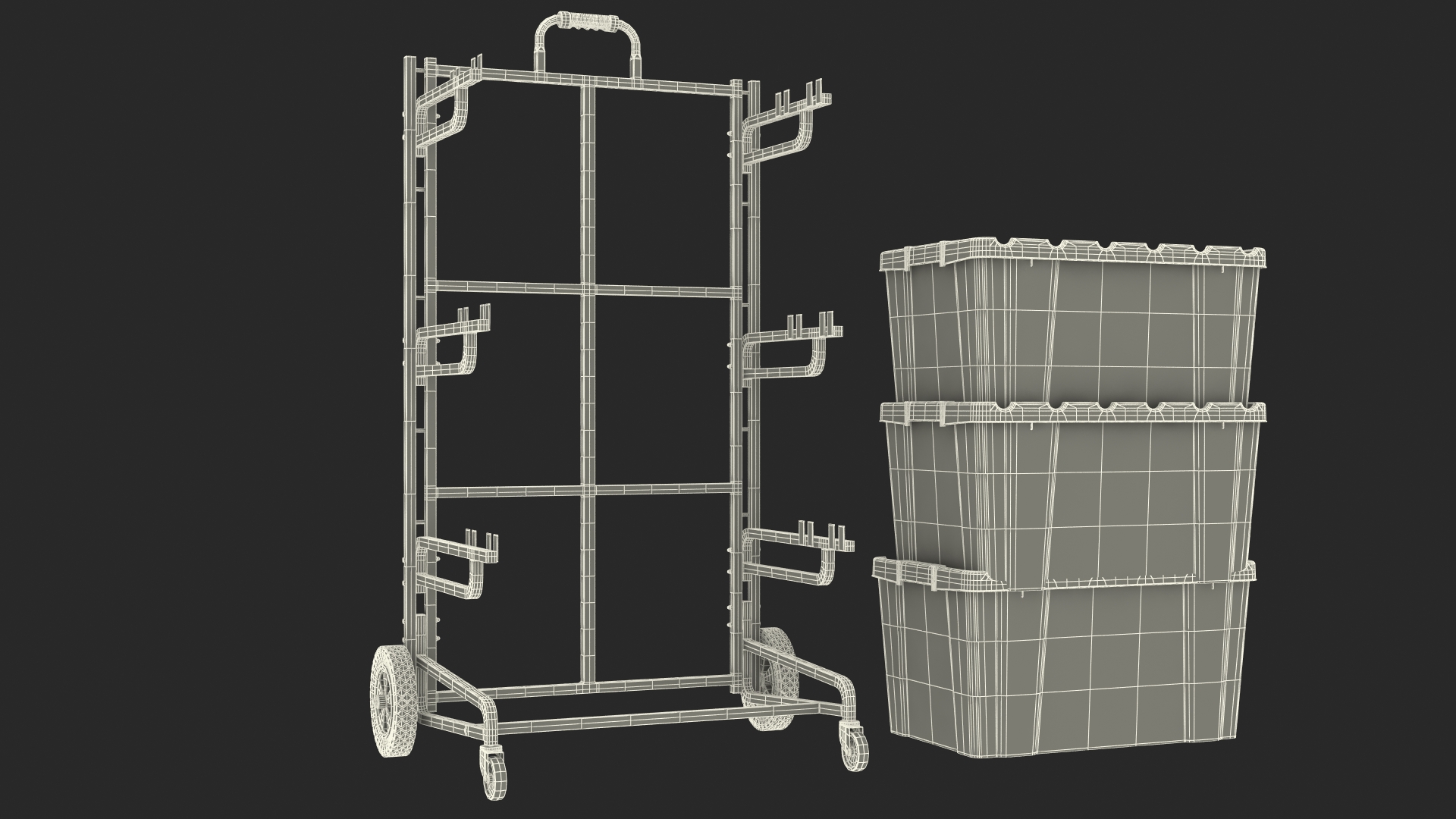 3D model Triple Bin Recycling Cart with Bins