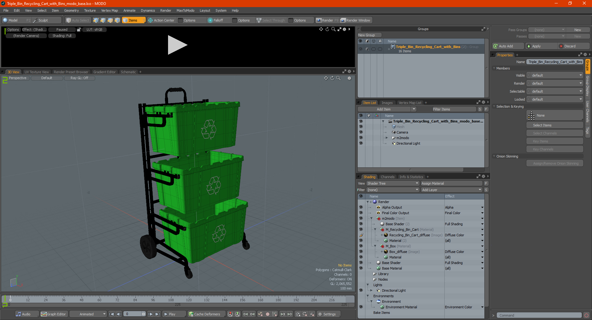 3D model Triple Bin Recycling Cart with Bins