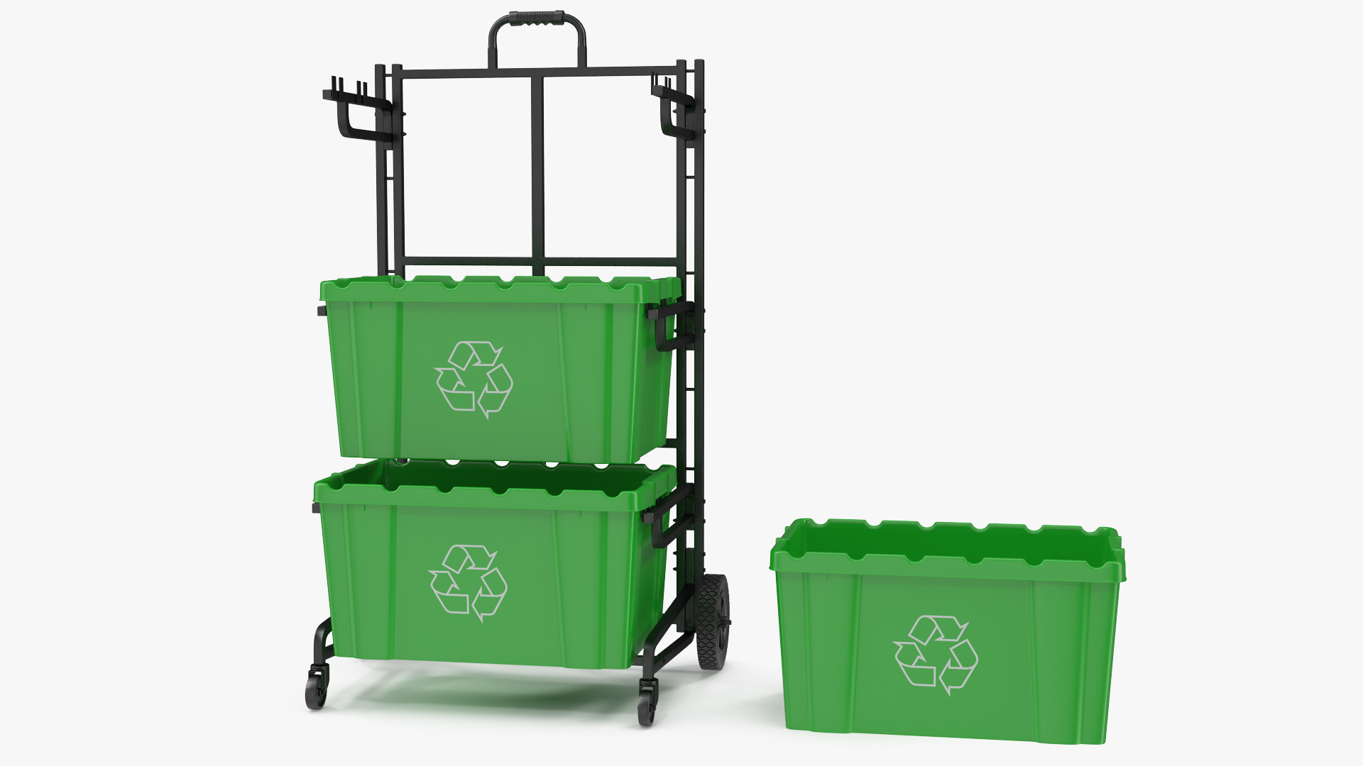 3D model Triple Bin Recycling Cart with Bins