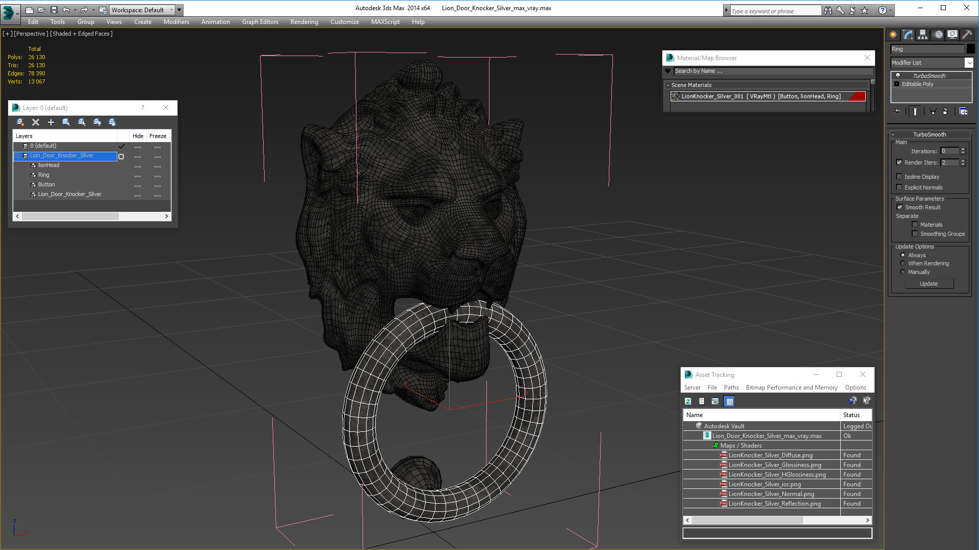 Lion Door Knocker Silver 3D model
