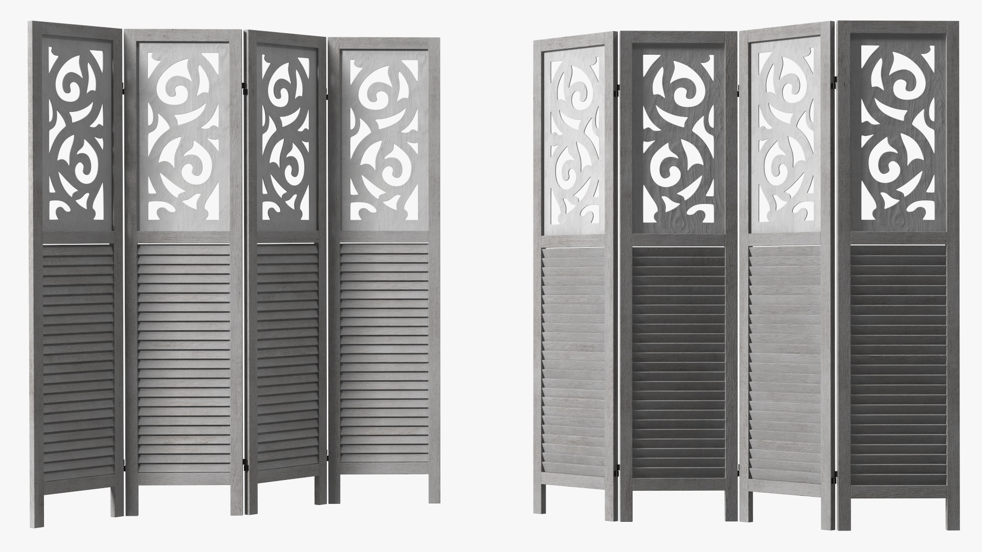 Gray Carved Wood Folding Room Divider 3D