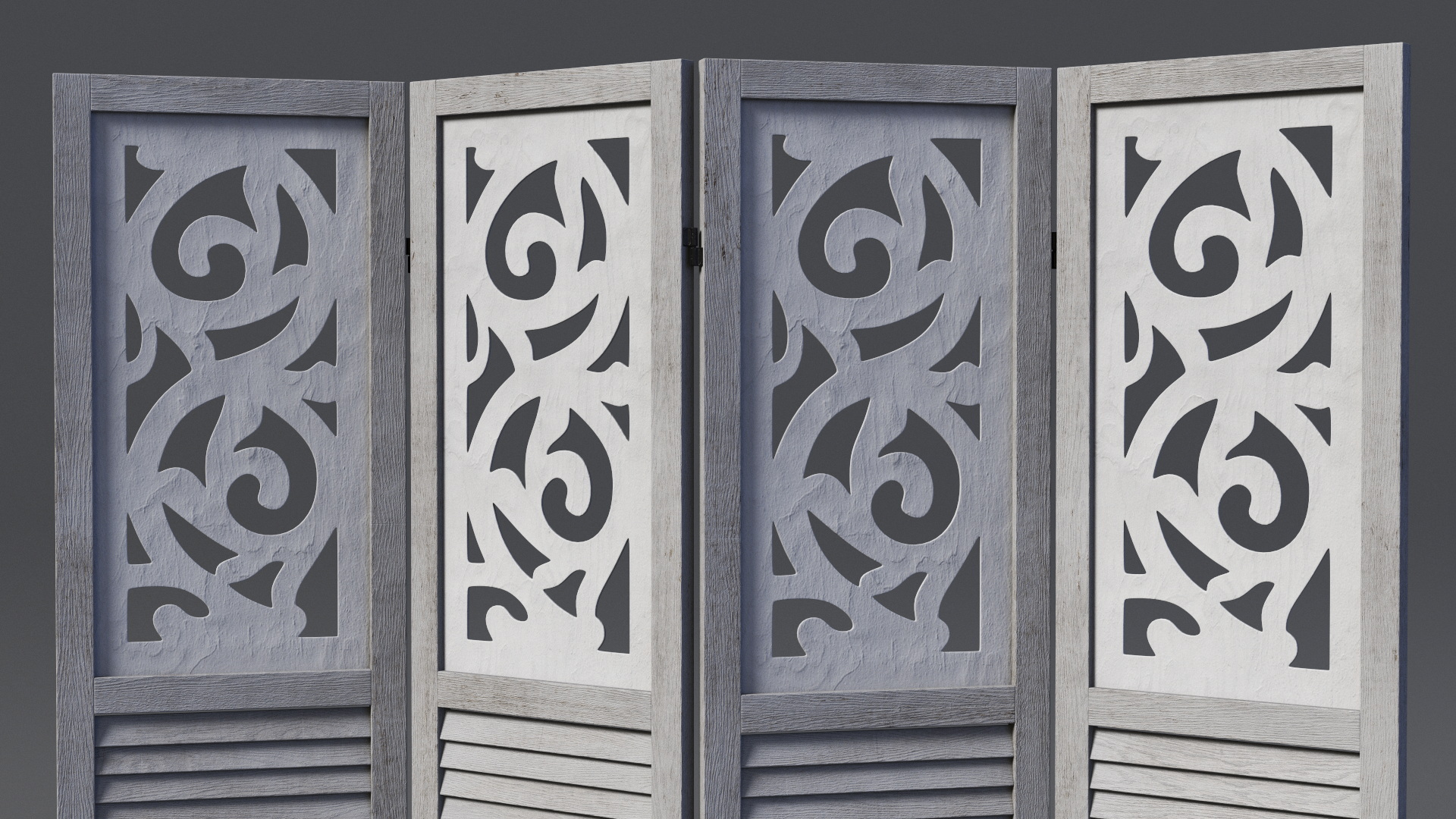 Gray Carved Wood Folding Room Divider 3D