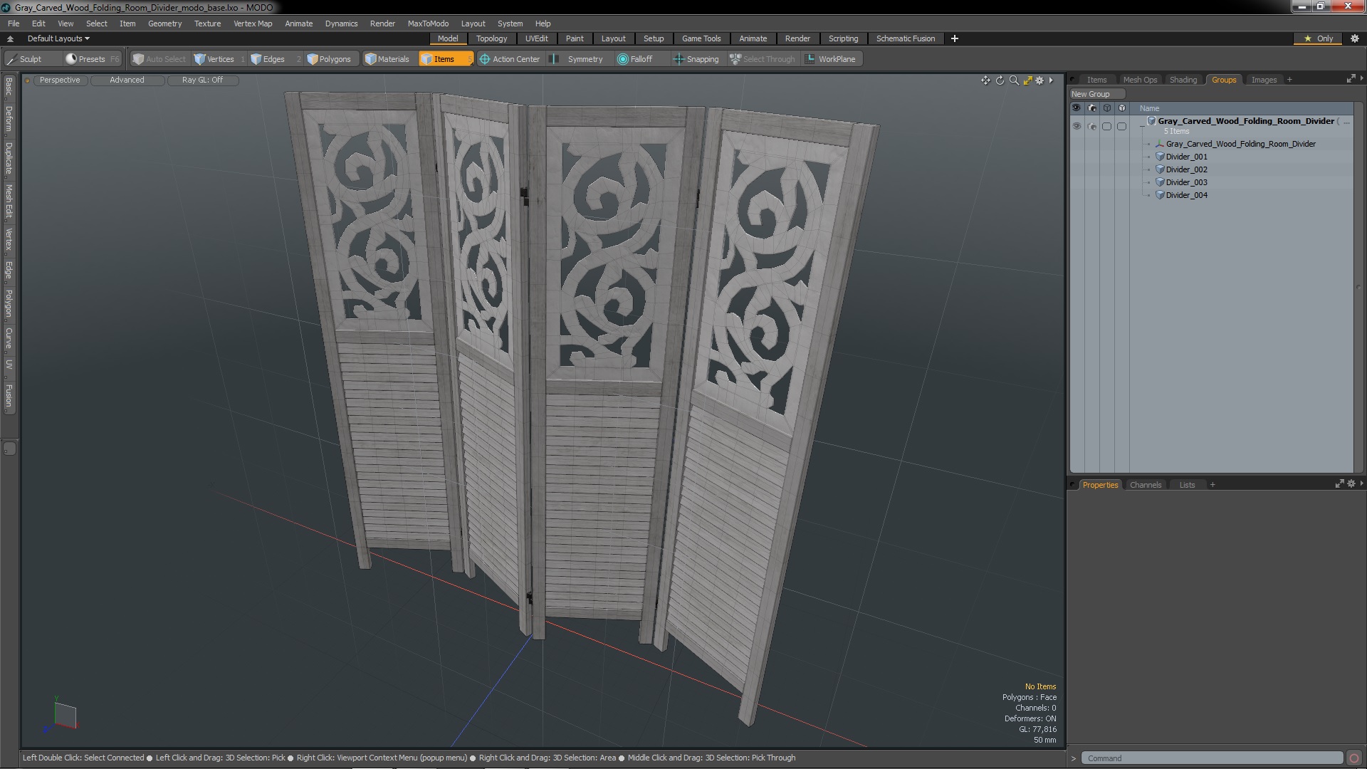 Gray Carved Wood Folding Room Divider 3D