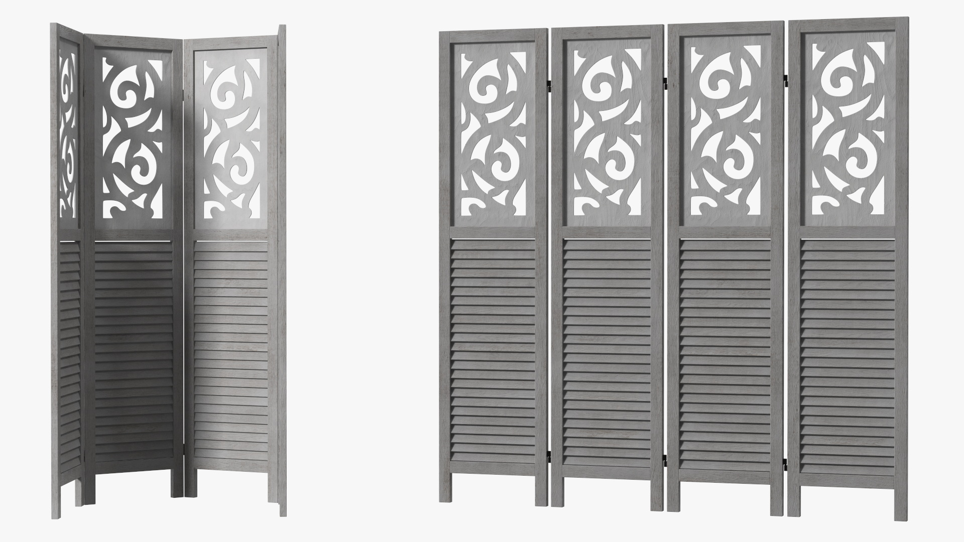 Gray Carved Wood Folding Room Divider 3D