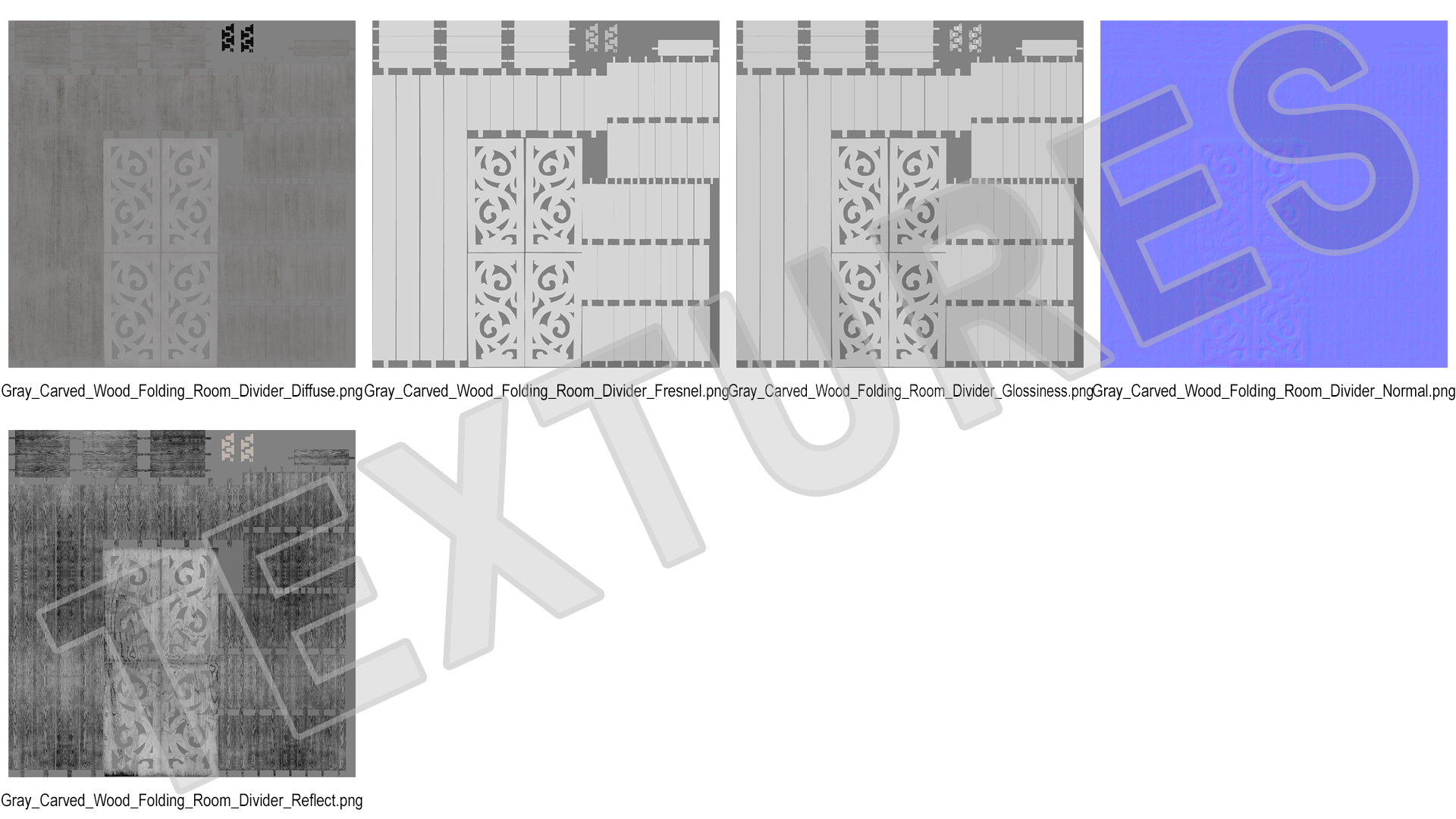 Gray Carved Wood Folding Room Divider 3D