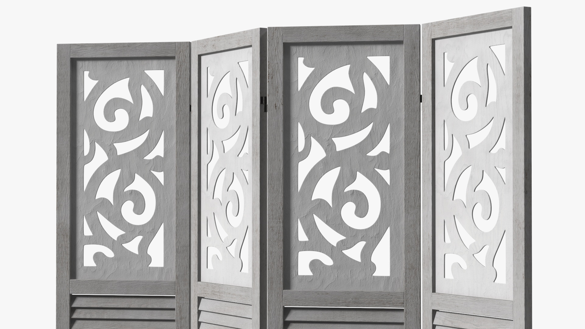 Gray Carved Wood Folding Room Divider 3D