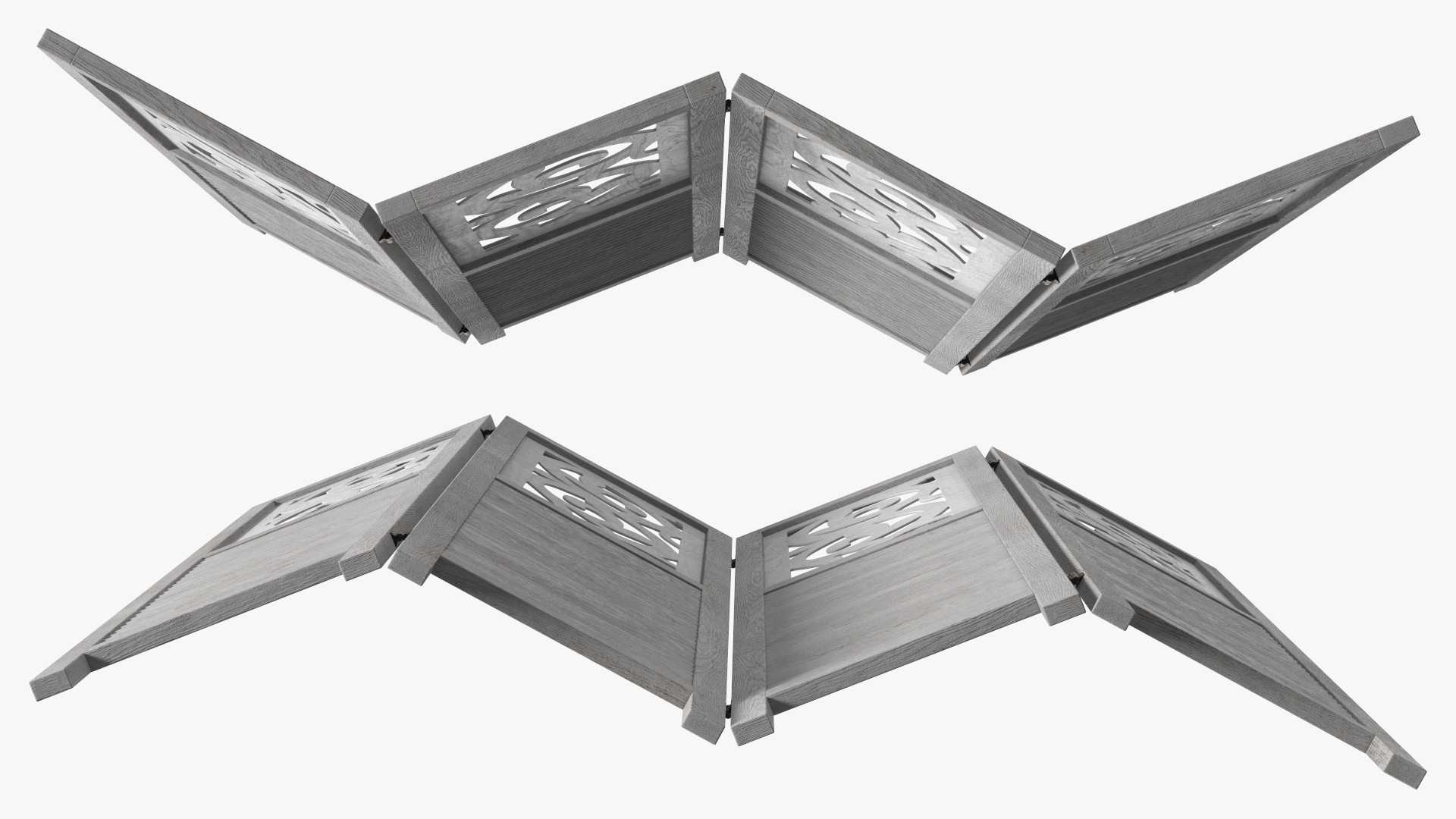Gray Carved Wood Folding Room Divider 3D