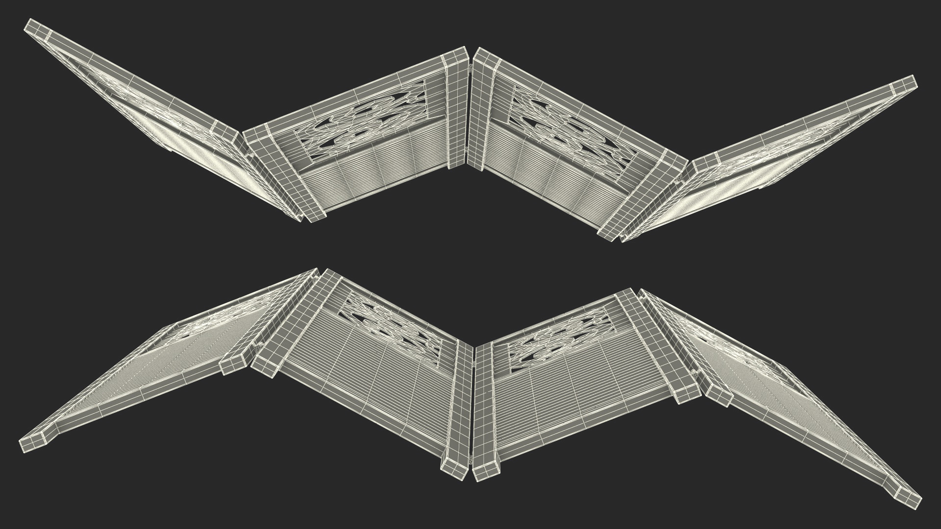 Gray Carved Wood Folding Room Divider 3D
