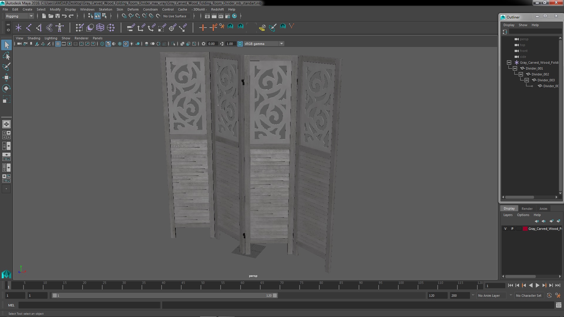 Gray Carved Wood Folding Room Divider 3D