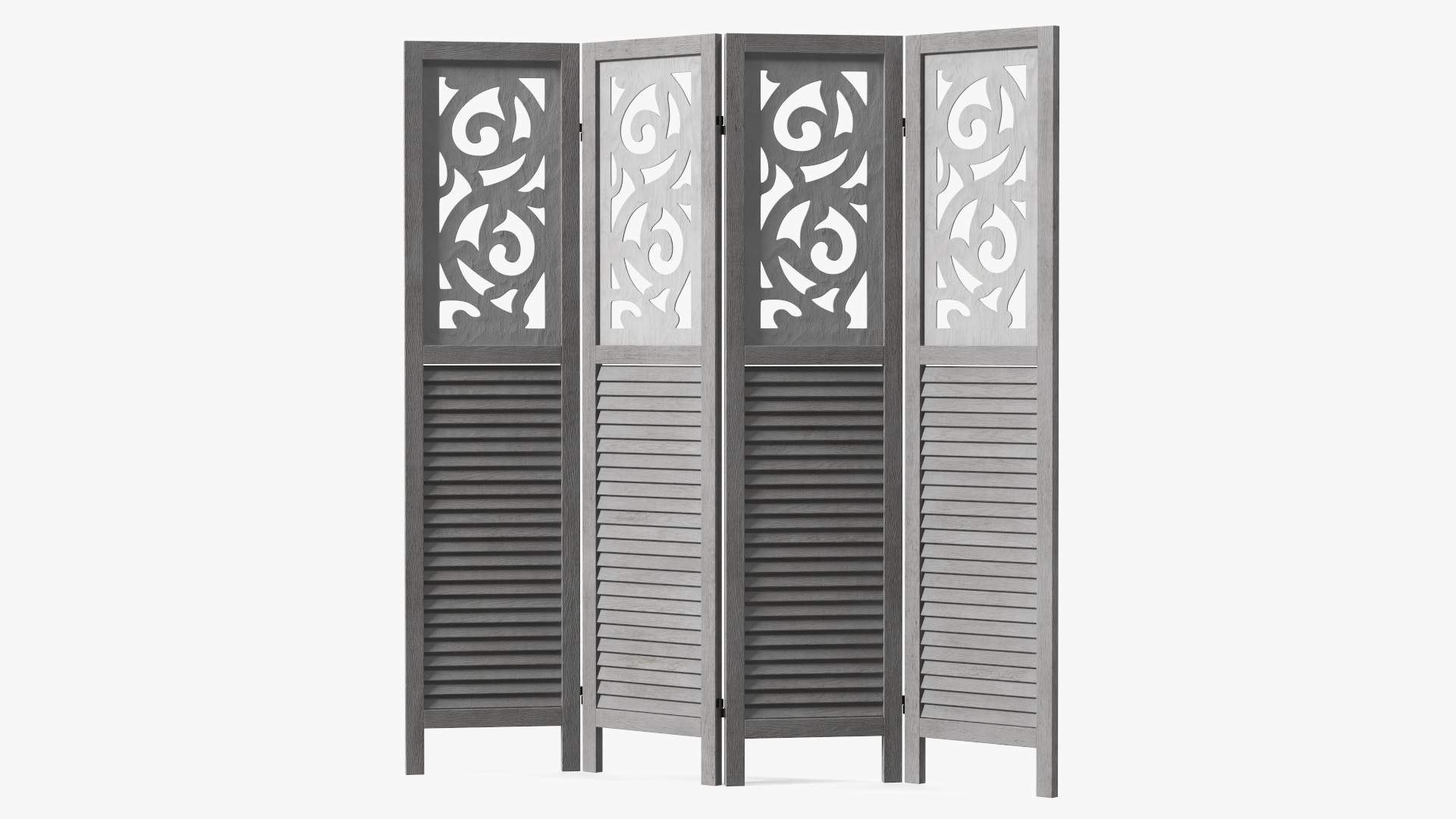Gray Carved Wood Folding Room Divider 3D