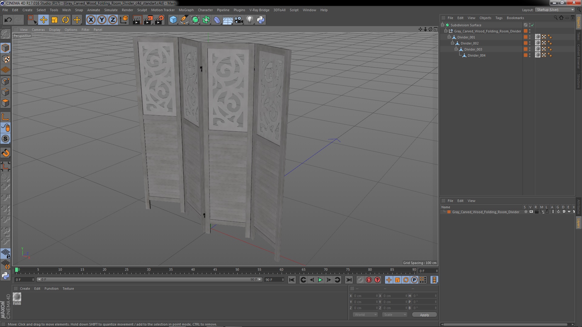 Gray Carved Wood Folding Room Divider 3D