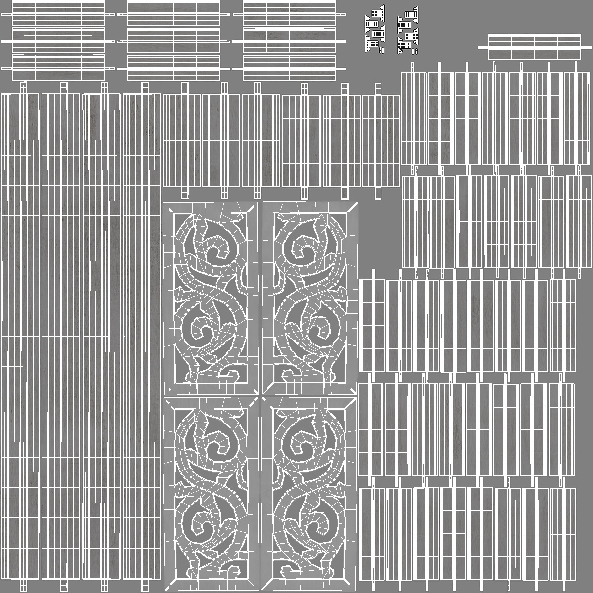 Gray Carved Wood Folding Room Divider 3D