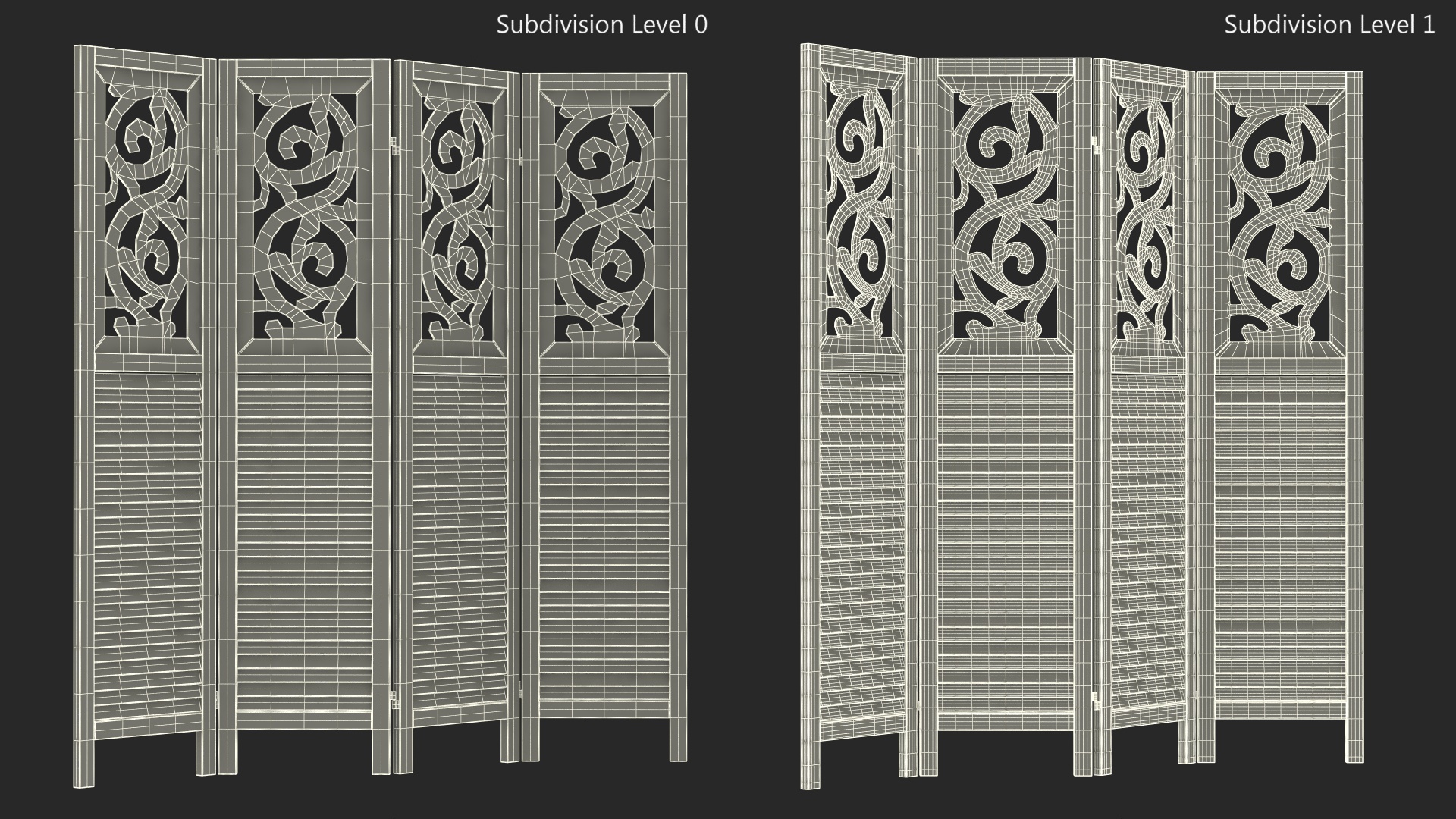 Gray Carved Wood Folding Room Divider 3D