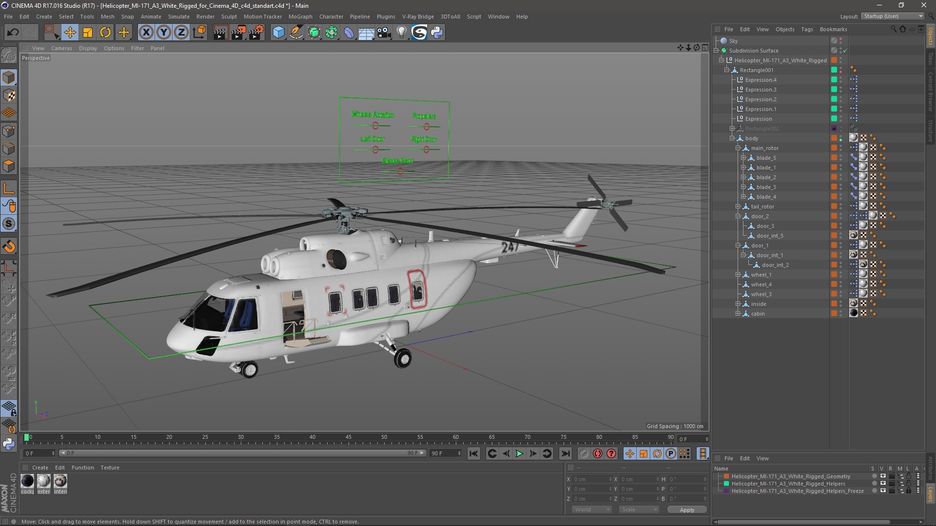 Helicopter MI-171 A3 White Rigged for Cinema 4D 3D