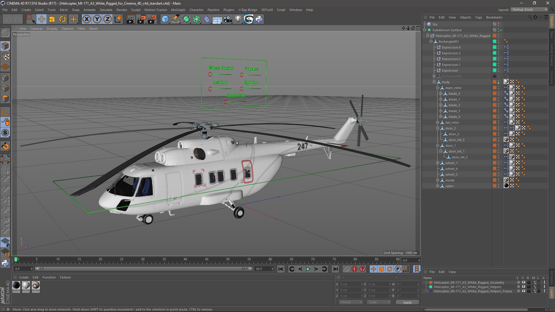 Helicopter MI-171 A3 White Rigged for Cinema 4D 3D