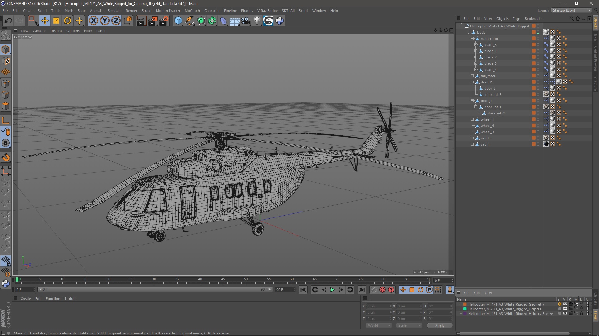 Helicopter MI-171 A3 White Rigged for Cinema 4D 3D