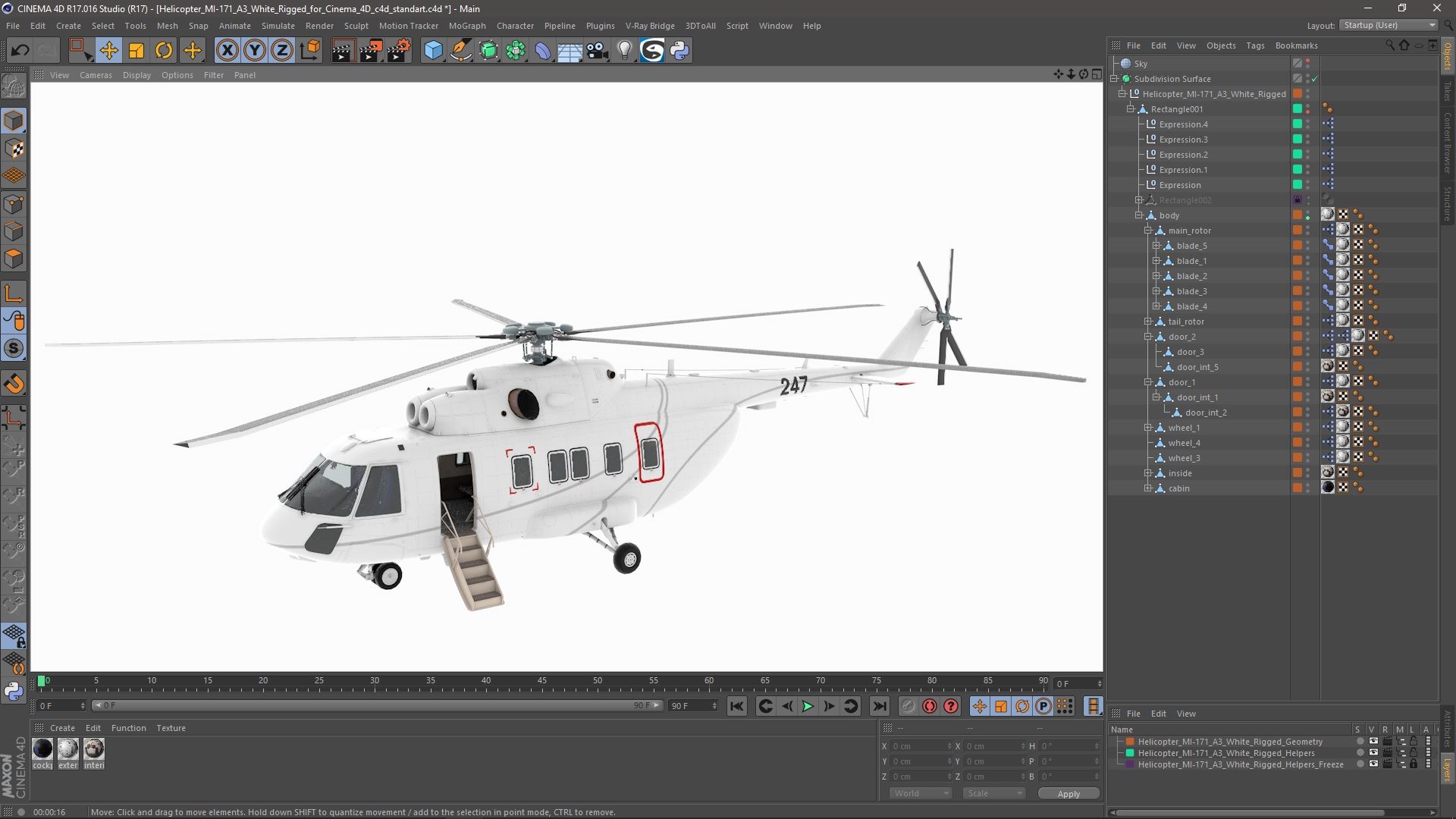 Helicopter MI-171 A3 White Rigged for Cinema 4D 3D