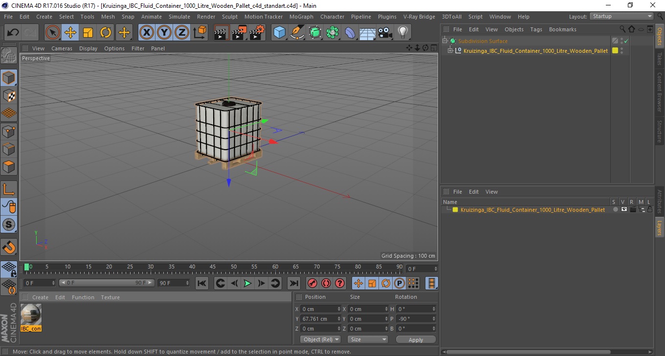 Kruizinga IBC Fluid Container 1000 Litre Wooden Pallet 3D model