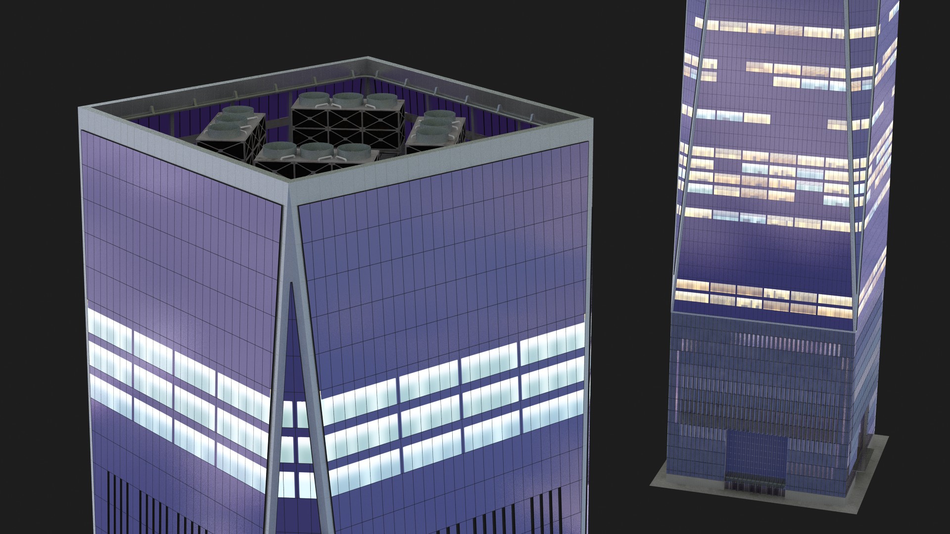 3D Modern Skyscraper Night Glow model