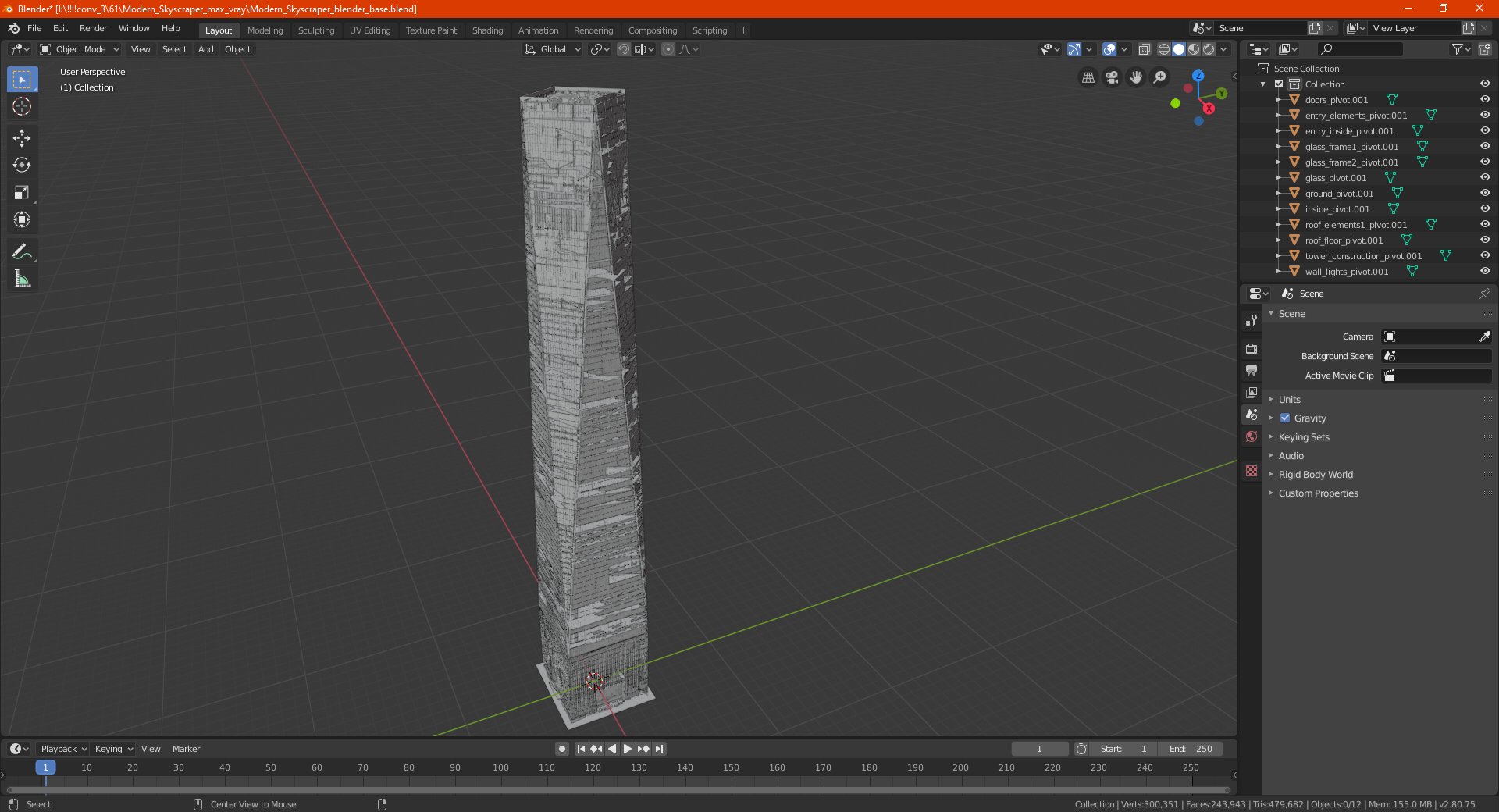 3D Modern Skyscraper Night Glow model