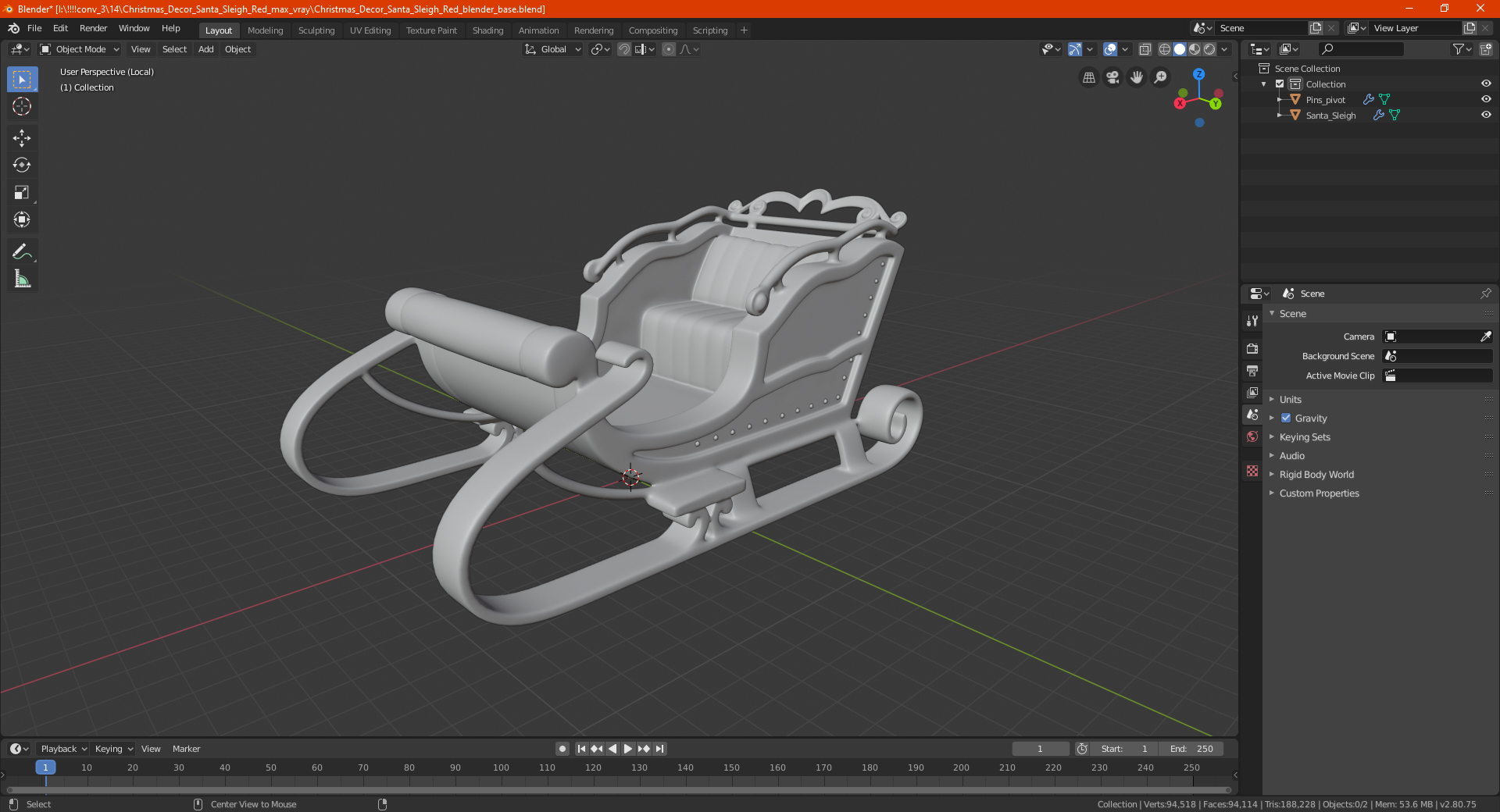 3D Silver Sleigh model