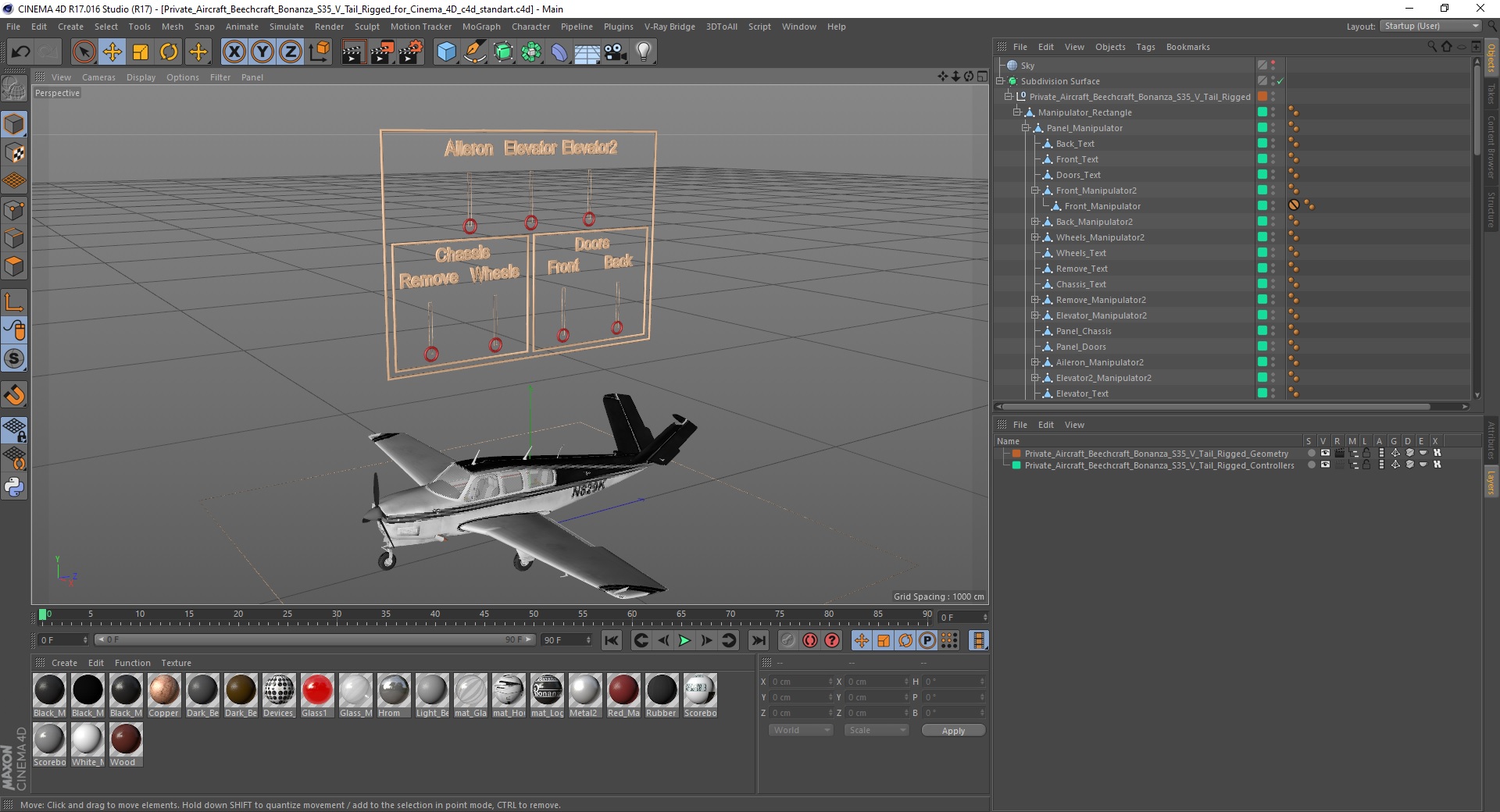 Private Aircraft Beechcraft Bonanza S35 V Tail Rigged for Cinema 4D 3D