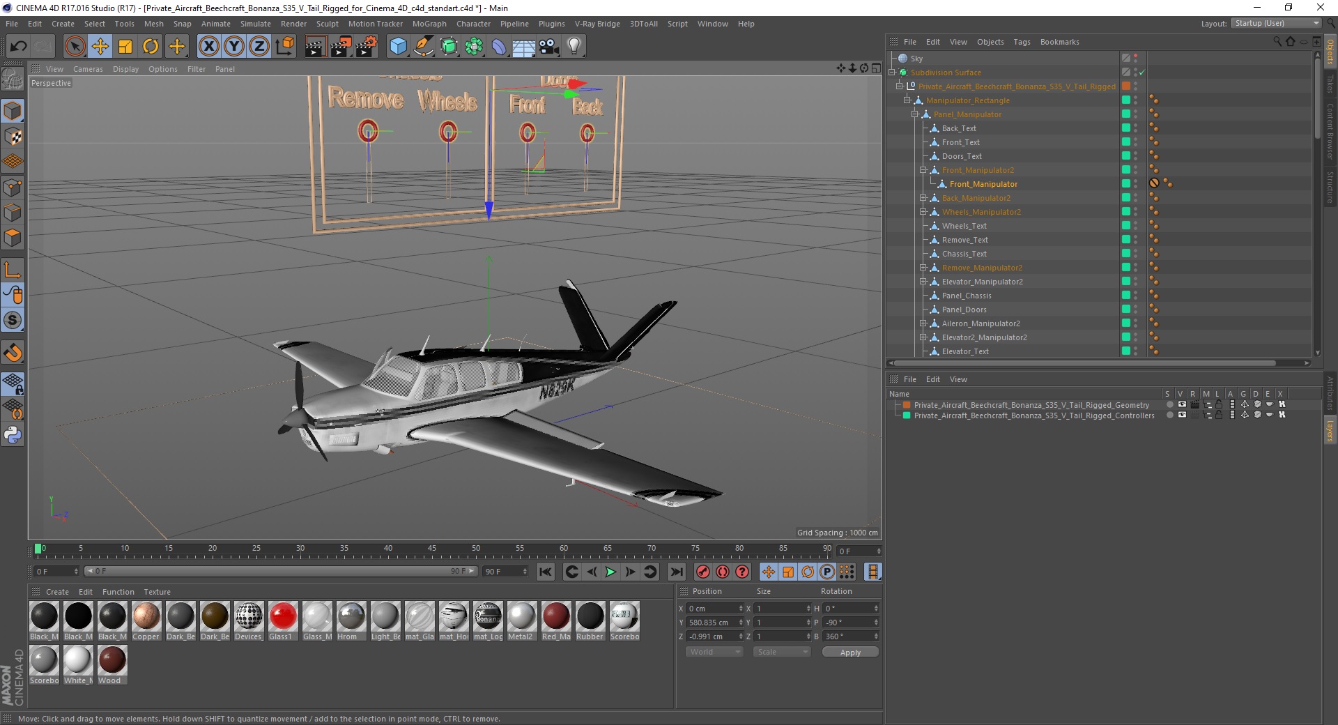 Private Aircraft Beechcraft Bonanza S35 V Tail Rigged for Cinema 4D 3D