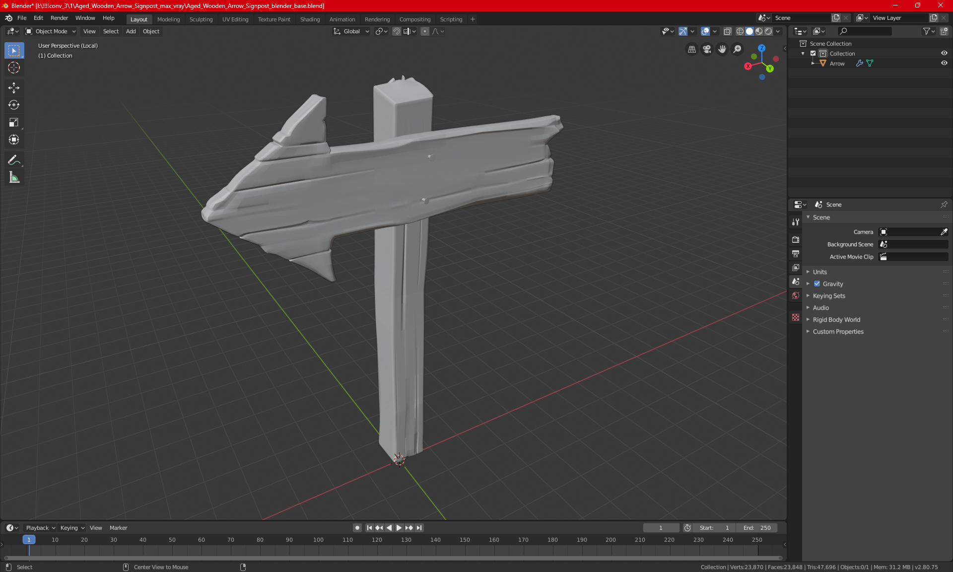 3D Aged Wooden Arrow Signpost