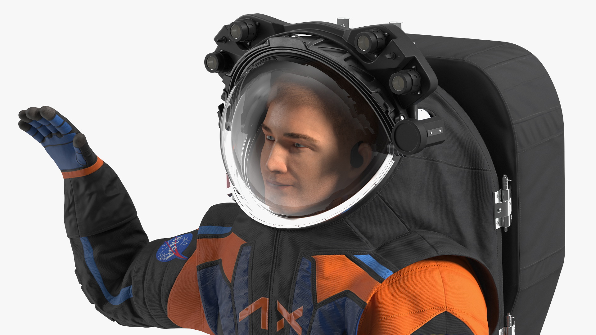 3D Modern NASA Spacesuit Axiom on Astronaut Waving Pose Fur