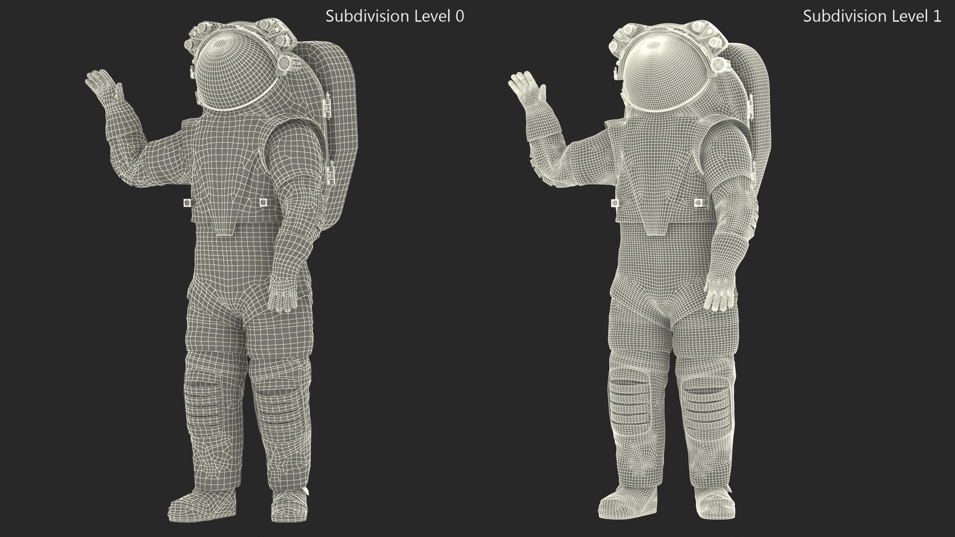 3D Modern NASA Spacesuit Axiom on Astronaut Waving Pose Fur