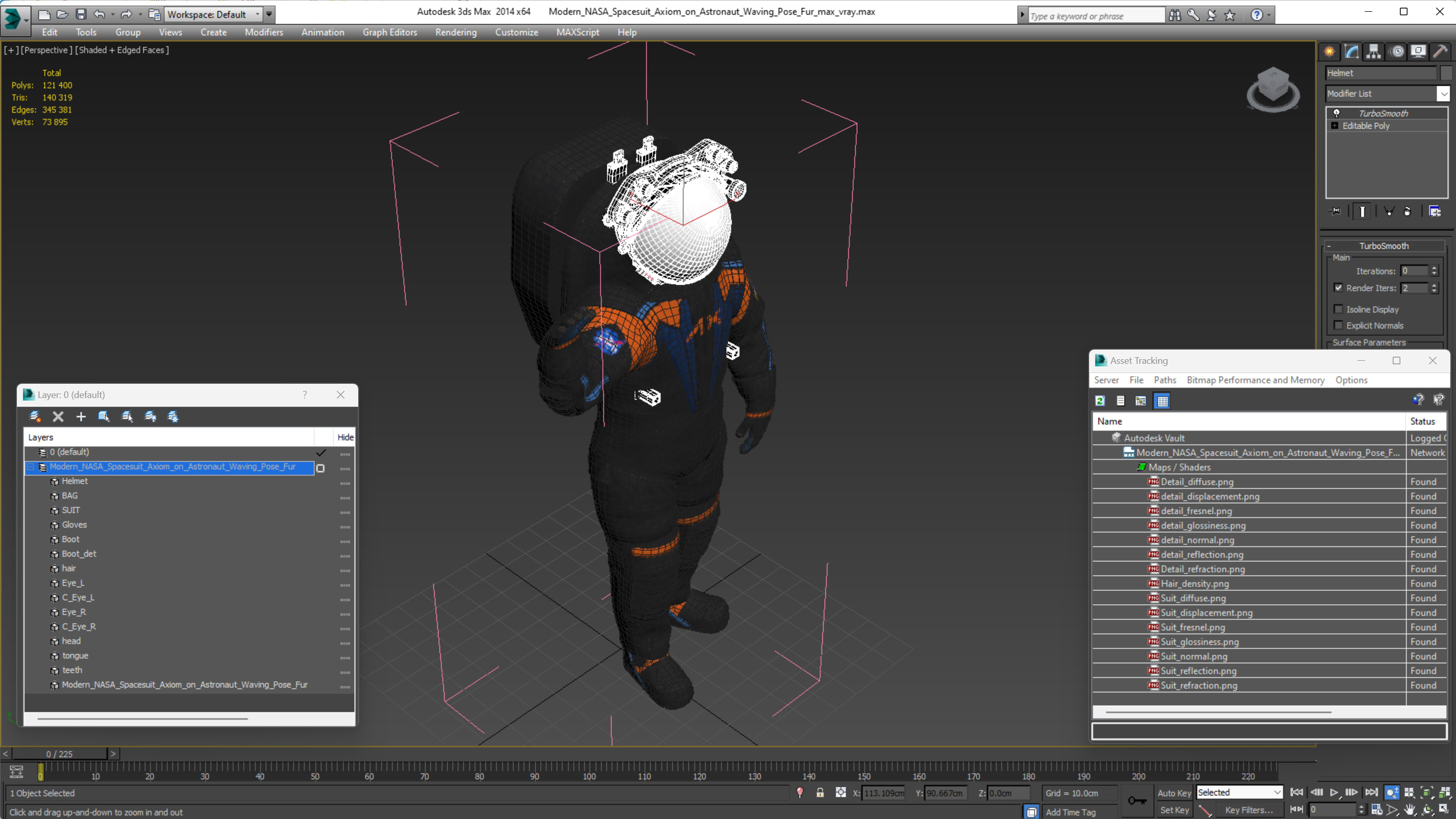 3D Modern NASA Spacesuit Axiom on Astronaut Waving Pose Fur