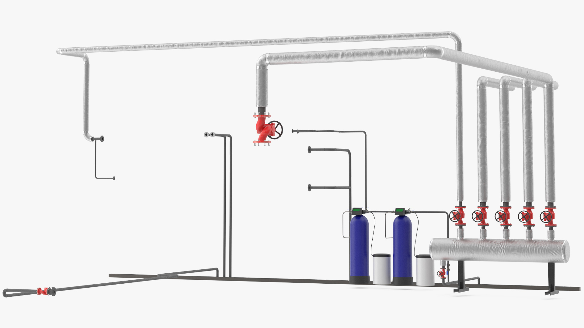 Boiler Steam Pipe System with Filtration Tanks 3D model preview